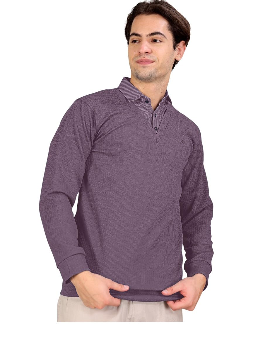 Men's Long Sleeve Polo T-Shirt, Blue-picture-14