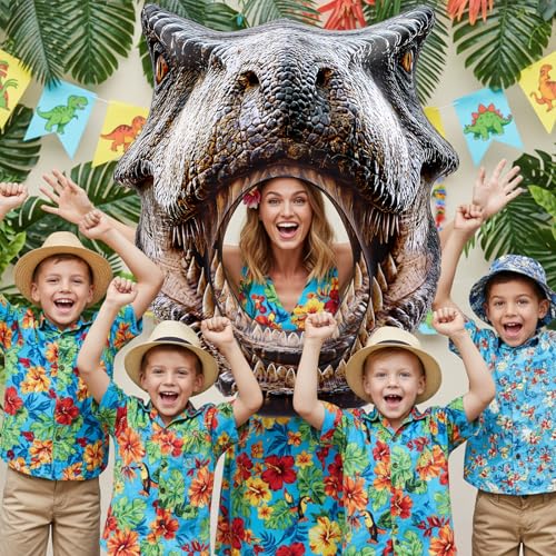 Image of Colingmill Dino Themed Photo Backdrop 59 inch Dinosaur Head Photos Frame Inflatable Balloon Decorations Hanging Dinosaur Photo Booth Props for Dino Party Decorations Jungle Safari Birthday Party Supplies
