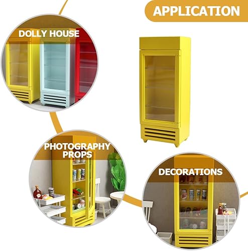 Miniatura 3 de Kisangel Mini refrigerador simulado  Juguete de nevera en miniatura para casas de muñecas a escala 112, de madera, amarillo, estilo retro