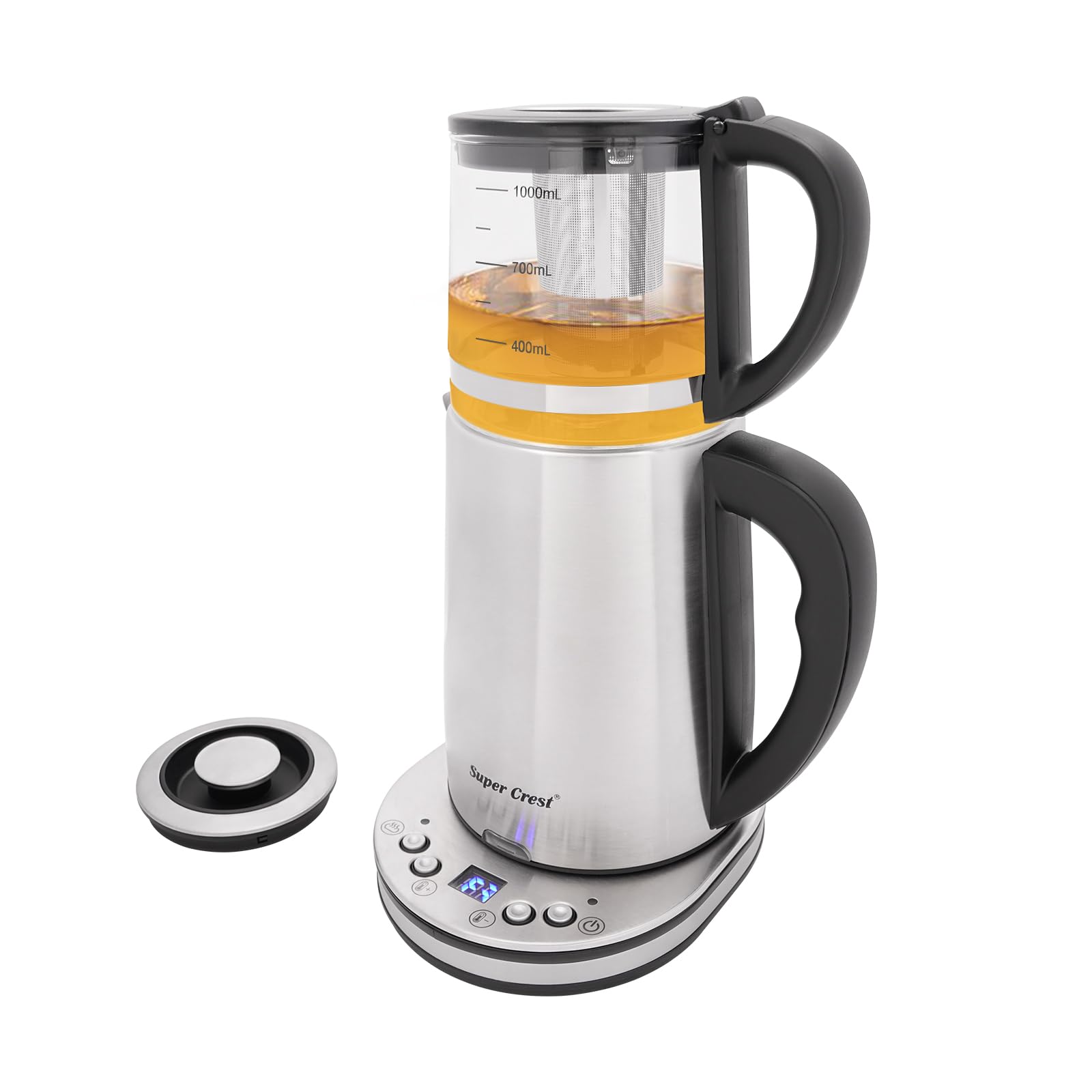 Bollitore elettrico in acciaio inox, 1500 W, vetro di sicurezza, 2,5 l, doppio bollitore con display LCD e regolazione della temperatura, pratico, 2 in 1, bollitore per la casa e l'ufficio