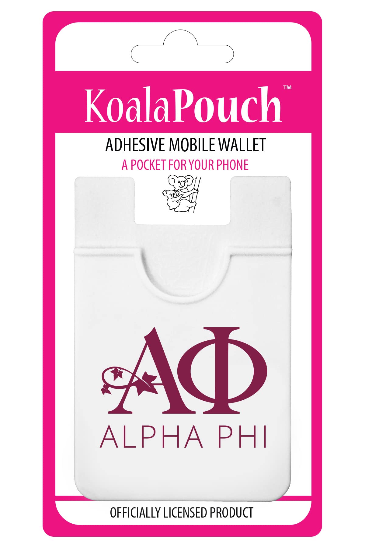 Sorority Shop Alpha Phi Koala Pouch - with AP Sorority Logo - Adhesive Cell Phone Wallet