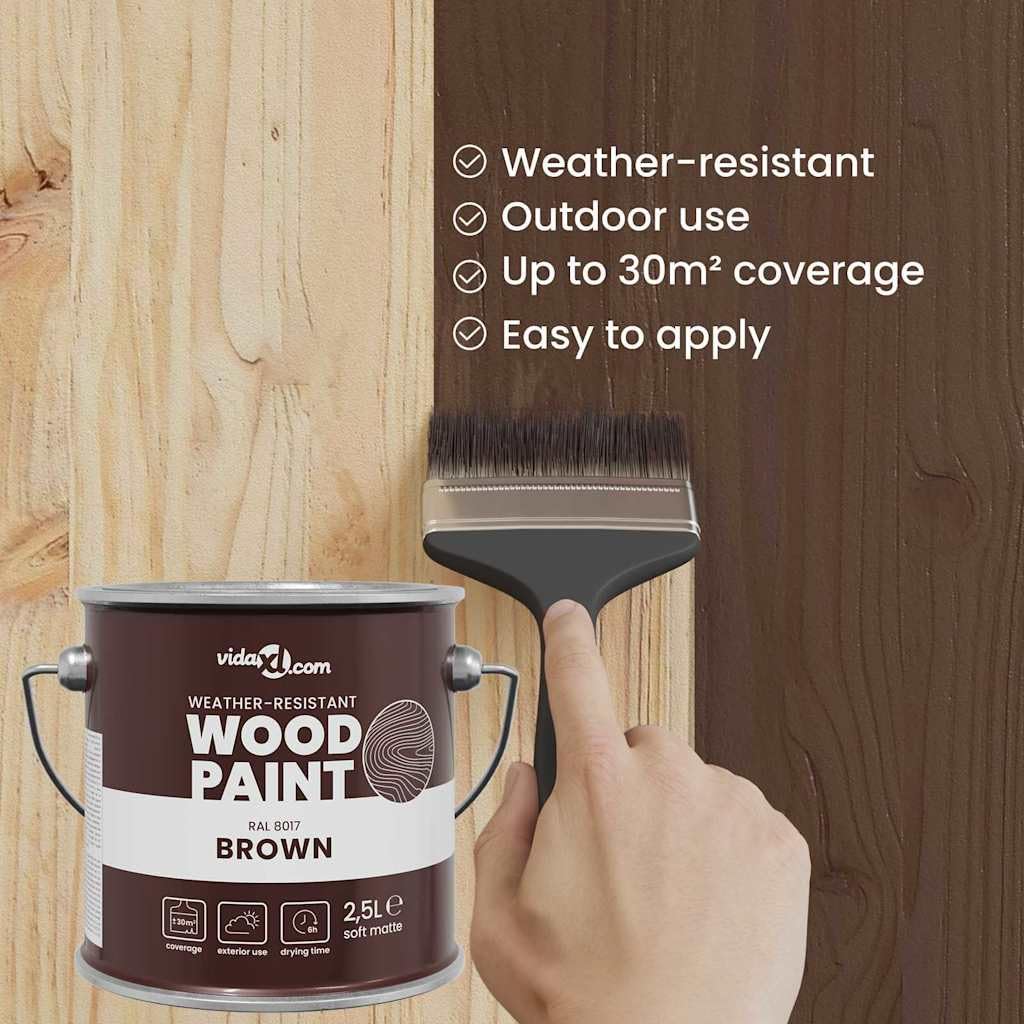 vidaXL Pintura para madera Marrón 16,5 x 16,5 x 16 cm, Pintura para madera exterior, impermeable, de secado rápido, bajo olor, ideal para un acabado duradero