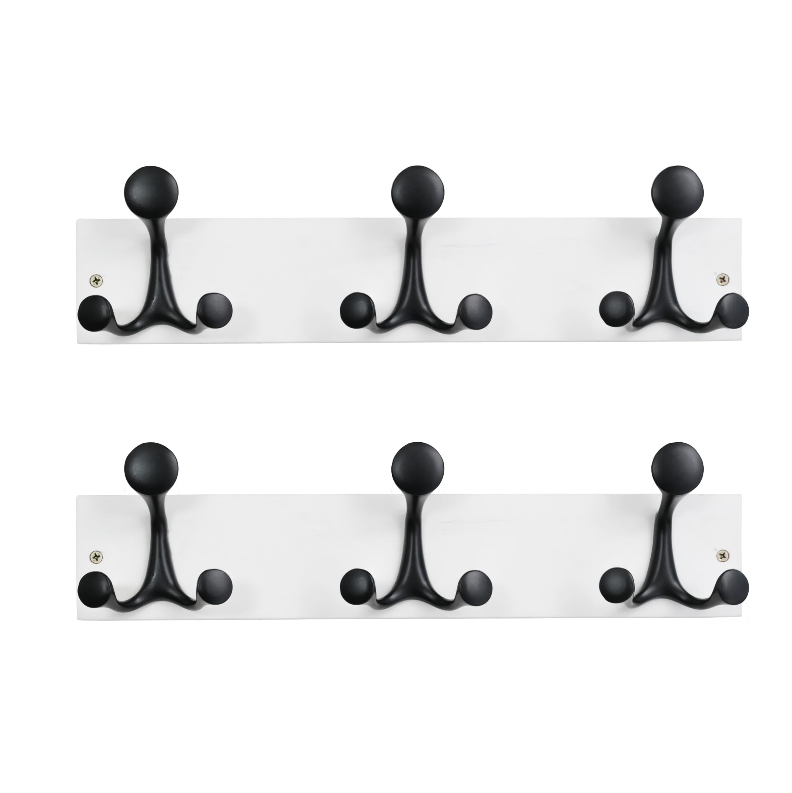 HONSKY Coat Rack Wall Mounted 43cm White Pine Base Black 9 Hooks,2 Pack