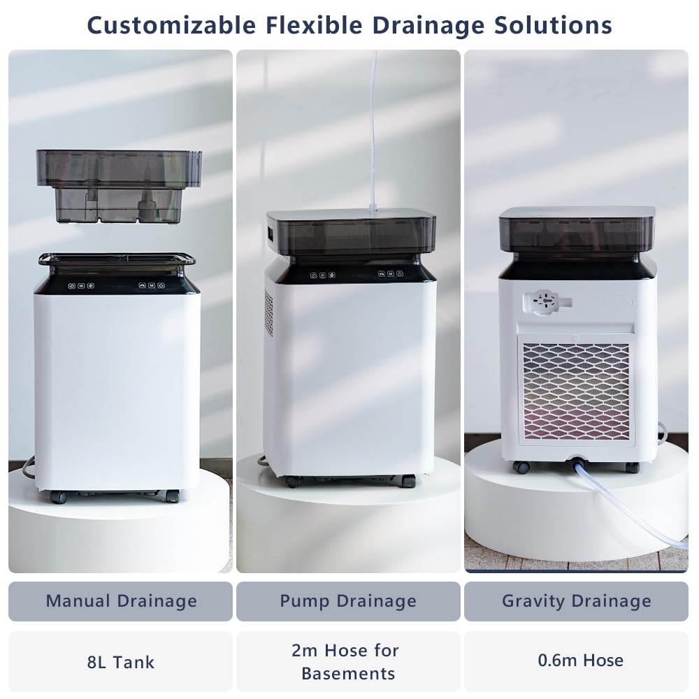 Kalopsia Deumidificatore Elettrico Professionale Commerciale: 80L/Giorno Grandi Ambienti 170㎡ Antimuffa con Pompa di Scarico Continuo Timer Portatile per Casa Ufficio Cantina Bagno Garage Stanza