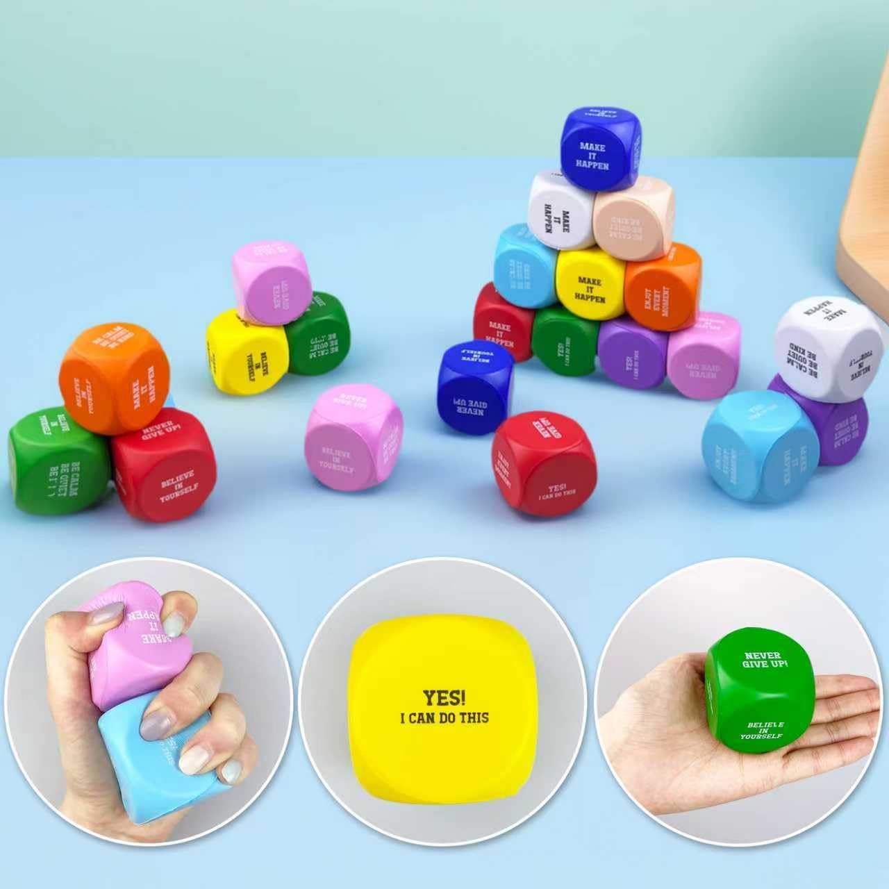 30PCS Colorful Motivational Stress Ball Stress Cube Set for Motivational Suitable for Parties Gift Party Favors Classroom Rewards Hand Exercise Gift for Office Classroom School Supplies