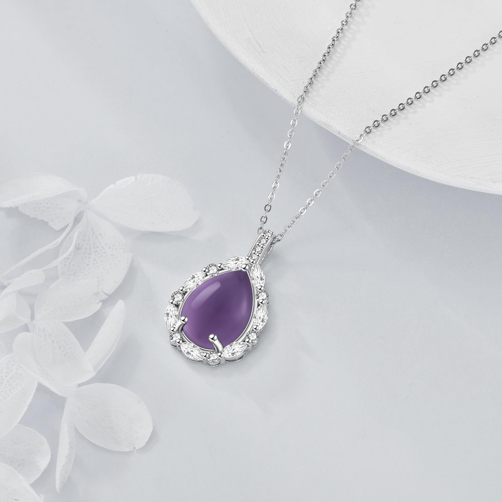 YAFEINI 925 Sterling Silber Edelstein Kette Lapislazuli/Peridot/Amethyst/Schwarzer Onyx/Türkis/Larimar/Moosachat Anhänger Halskette Naturstein Tropfen Kette Schmuck Geschenk für Damen
