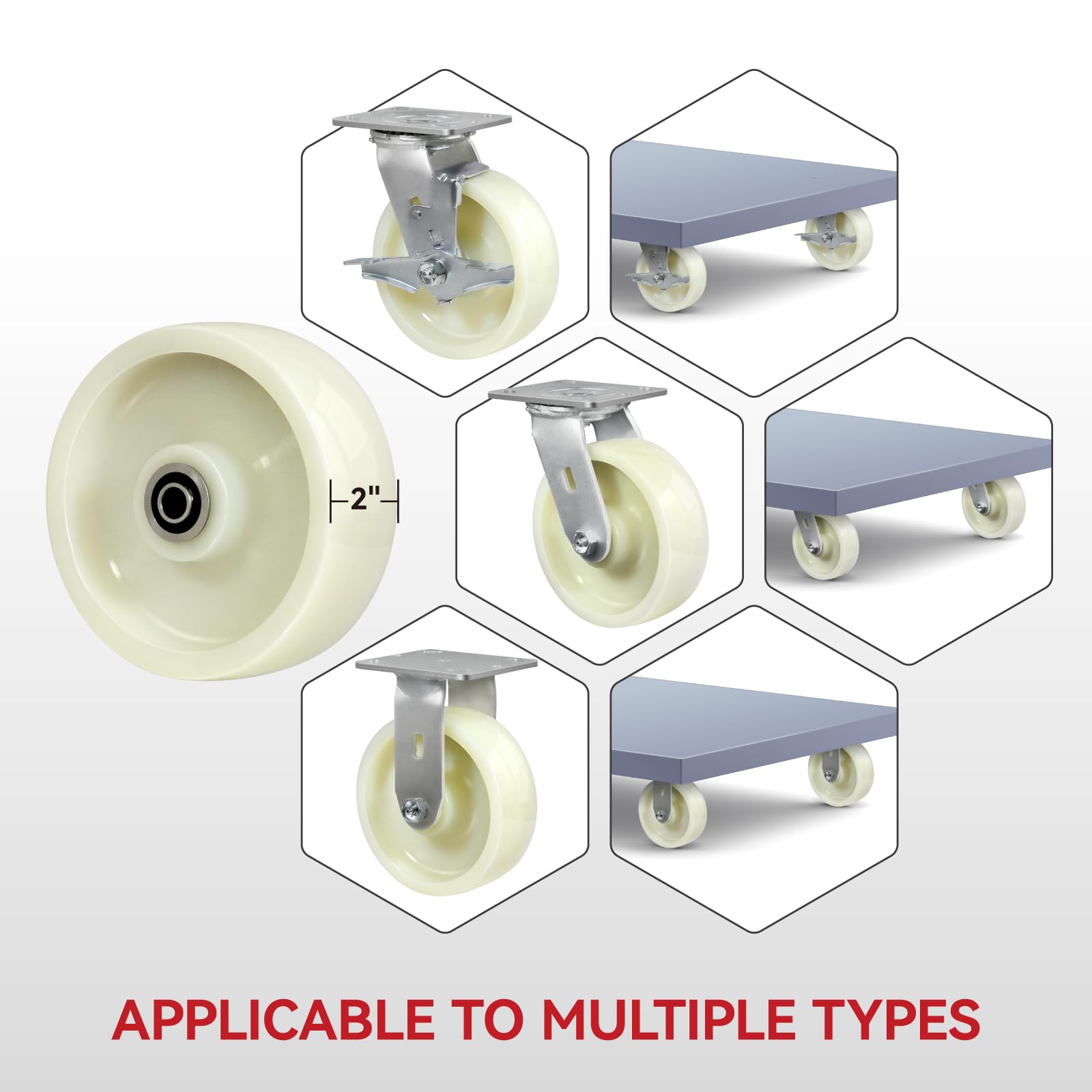 Ruote piroettanti da 15,2 x 5,1 cm, in nylon resistente con cuscinetto di precisione, capacità di carico di 317,5 kg per ruota, ruote bianche di ricambio per camere bianche, camion con