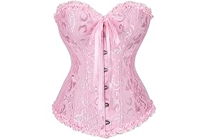 Women's Lace Up Boned Overbust Corset Bustier Lingerie Bodyshaper Top, a Stunning Pink Princess Corset
