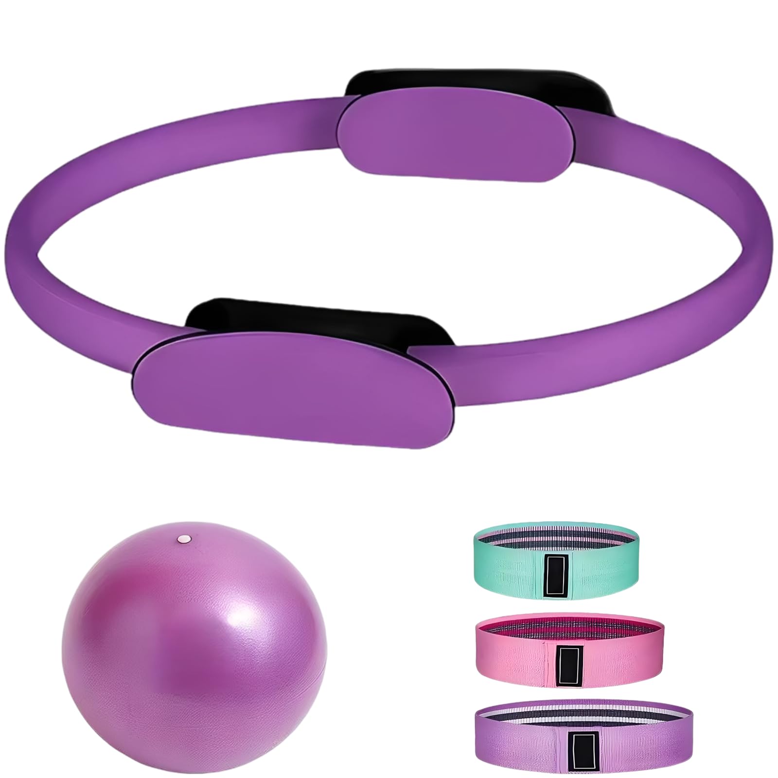 Generisch 5-TLG. Pilates-Loop- und Ball-Set, mit 38 cm Pilates-Loop, Pilates-Ball und 3 Widerstandsbändern, Home-Workout-Set, mit Übungsanleitung, Geschenkbox