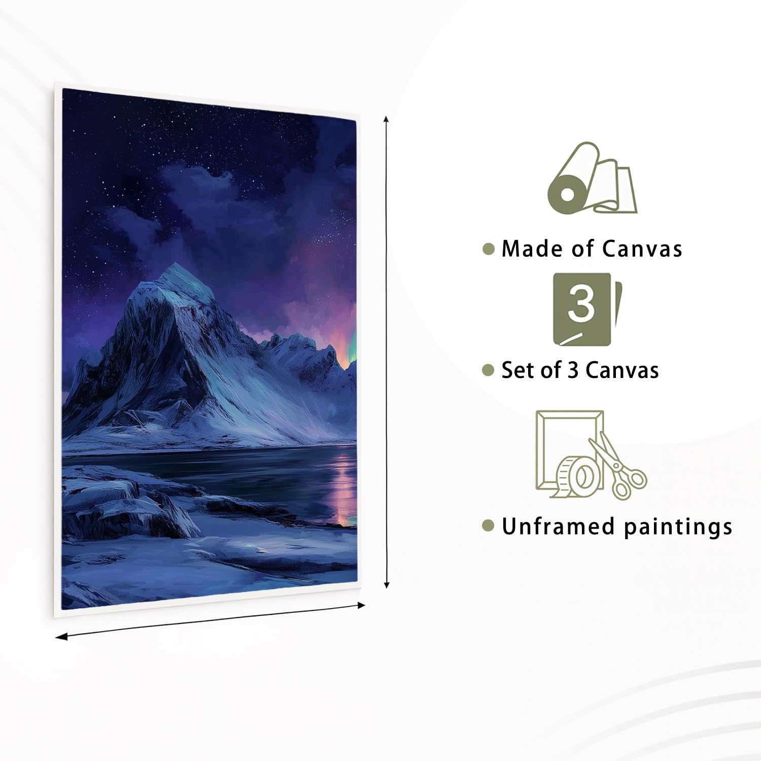 Juego de 3 Decoración De Pared Fantasía Paisaje, Impresión Sala Dormitorio, Posters Nórdico Aurora Gradiente Azul Pato Azul Cadena De Montaña Cielo Estrellado Sin Marco, Cuadro De Mural, 40 x 60
