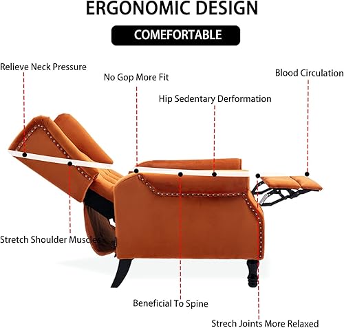 Miniatura 7 de Silla decorativa de terciopelo, silla reclinable con respaldo de empuje, silla con brazo con respaldo alado para sala de estardormitoriocine en