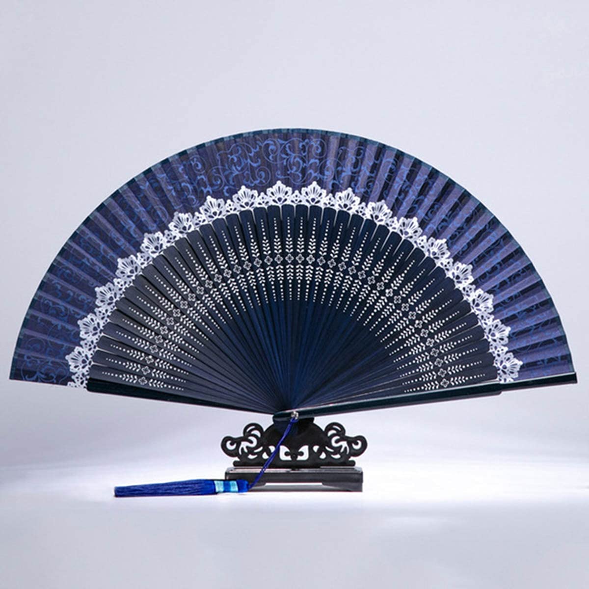 RAN Damen Retrostil Faltfan Damen Klassische chinesische Art Tanz Bambusfan Hochzeit Dekorationen (Color : Blue)