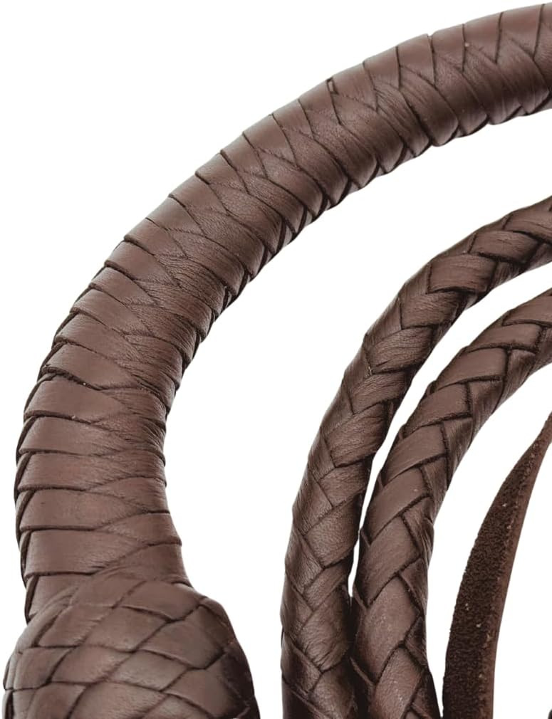 Real Leather Braided Bull Whip – Western Horse Training & Ranching Gear with Sturdy Handle and Wrist Loop – Equestrian Riding Equipment
