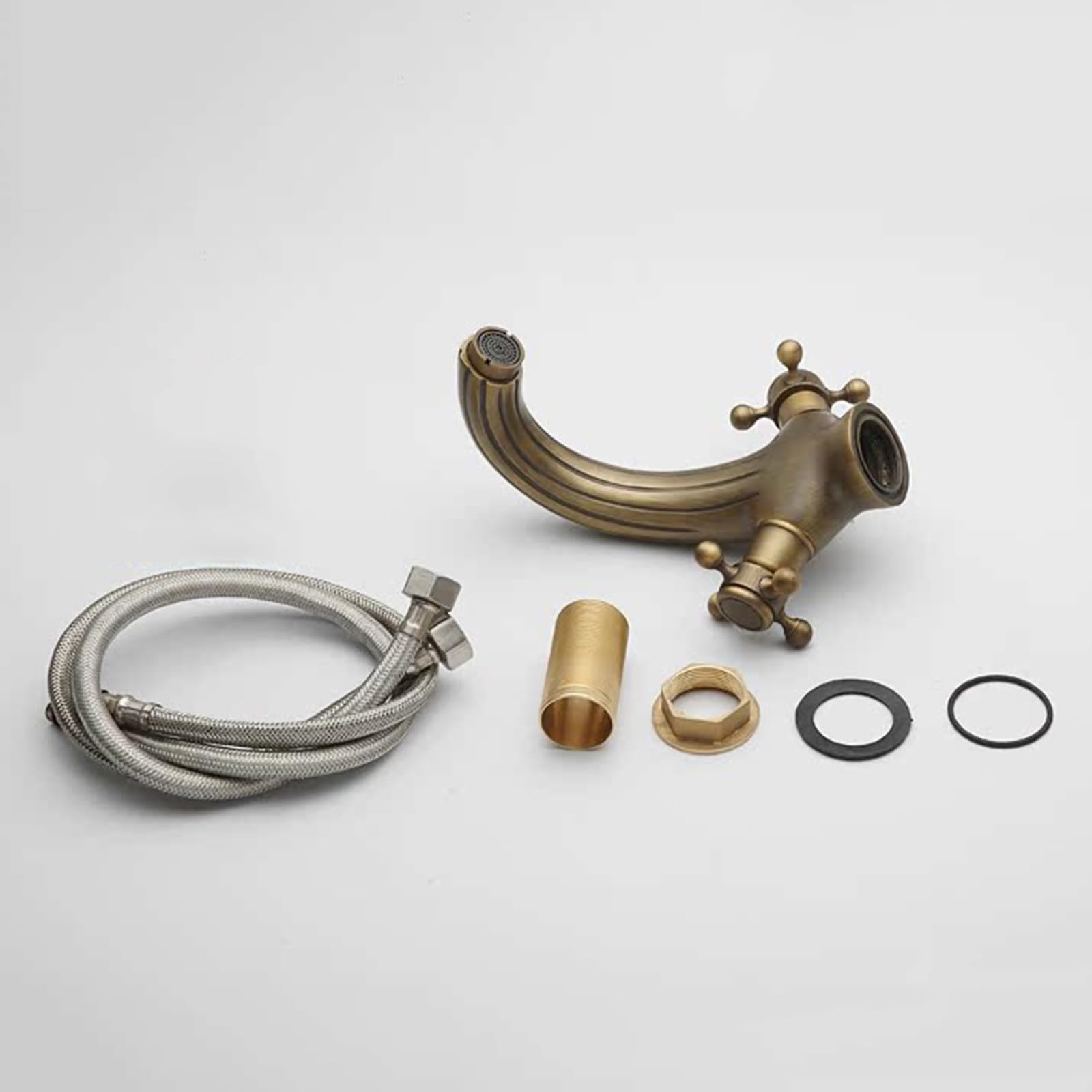BiaoTeng Grifo Lavabo Vintage con 2 Mandos en Cruz agua Fría y Caliente Grifo Baño Laton Retro