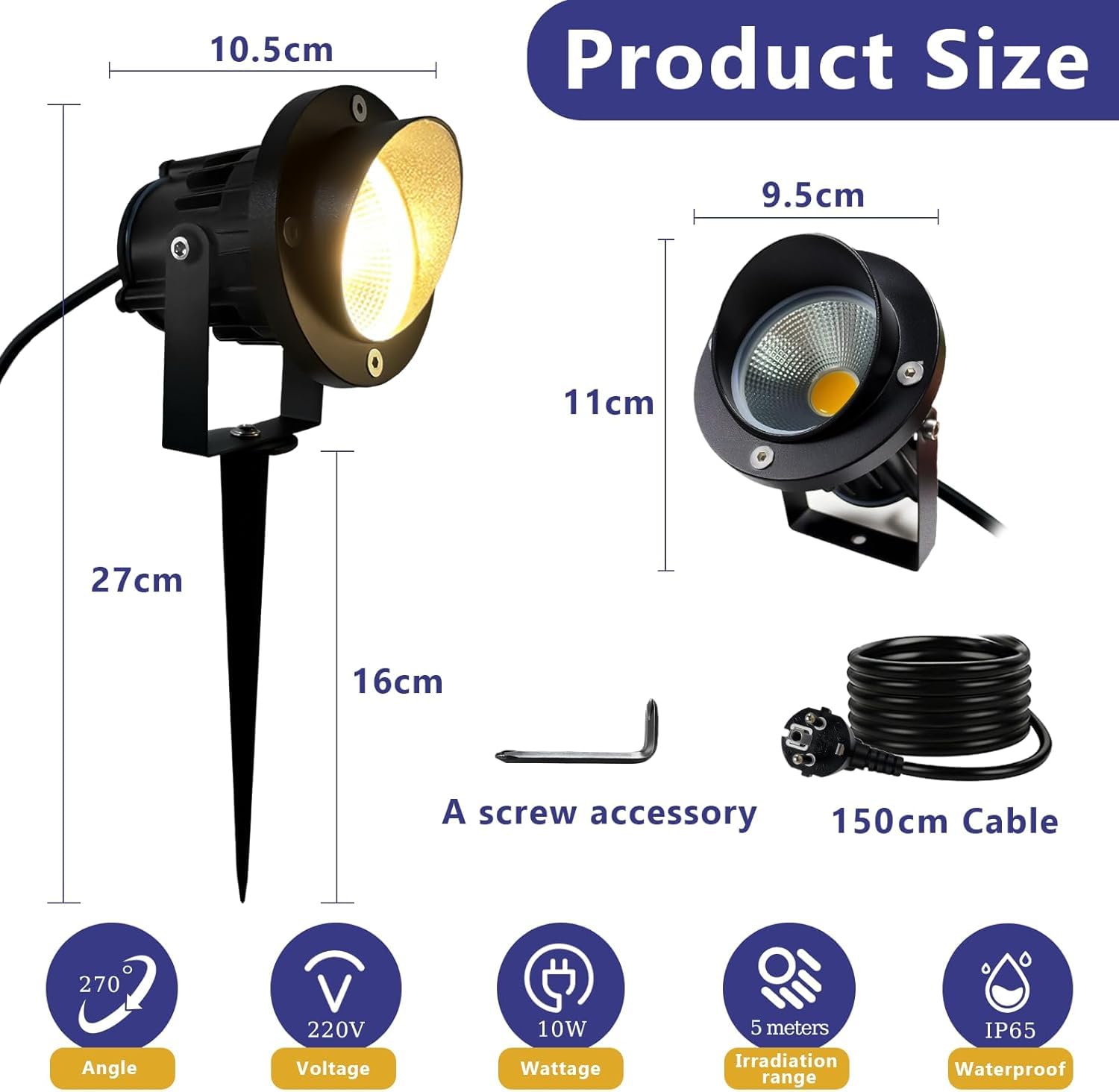 4 Stück Gartenbeleuchtung LED mit Strom Warmweiß 10W LED Gartenstrahler mit Erdspieß IP65 Wasserdicht Gartenleuchte für Außen Garten Wegen Rasen Hof (1,5 m Kabel mit Stecker)