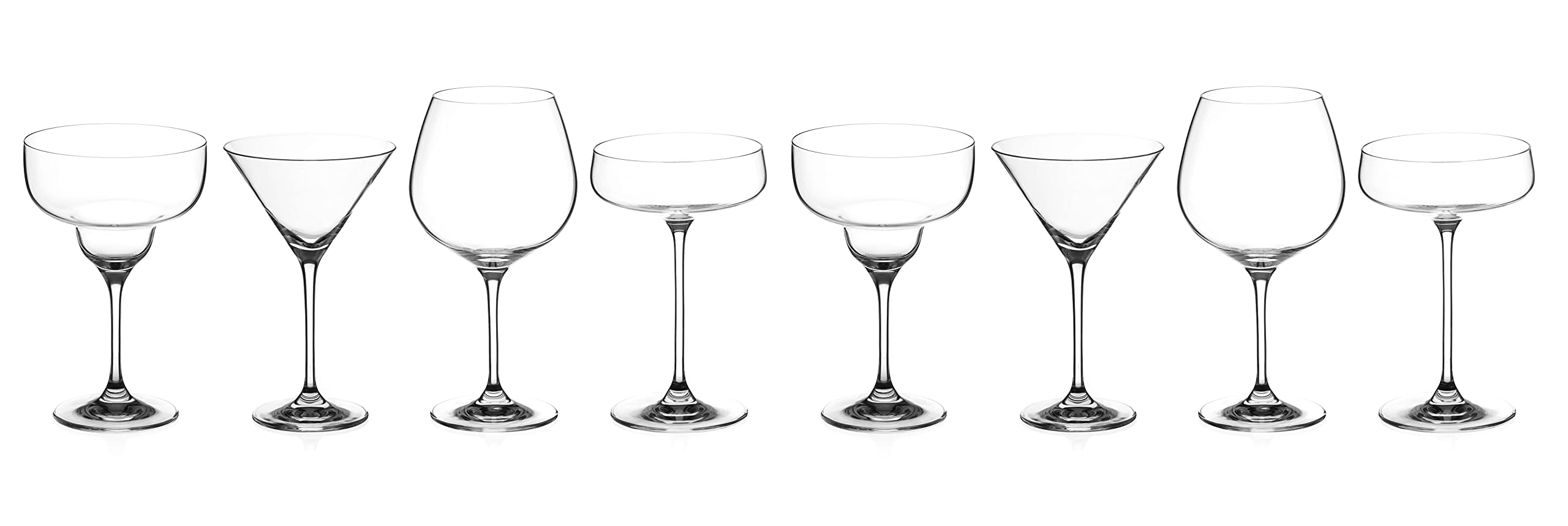 DIAMANTE Juego de 8 vasos de cóctel para fiesta – Martinis | Gin Copas | platillos | vidrio de margarita – 2 de cada cristal premium