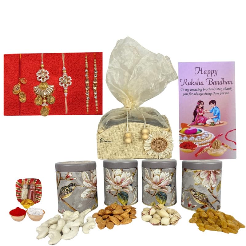 Image of NUTRI MIRACLE Rakhi Gift Set with Crunchy Dry Fruits and Chocolate Bars | Corporate Return Gift Pack with Rich Dry Fruit Selection