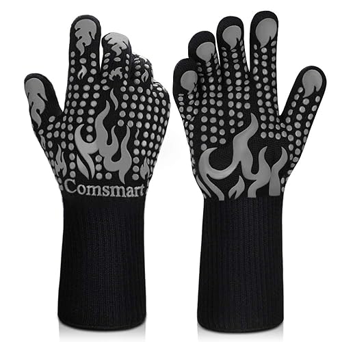Comsmart BBQ Gloves, 1472F Heat Resistant Silicone Non-Slip Oven Mitts, Long Kitchen Gloves Perfect for Grilling, Cooking, Baking, Cutting