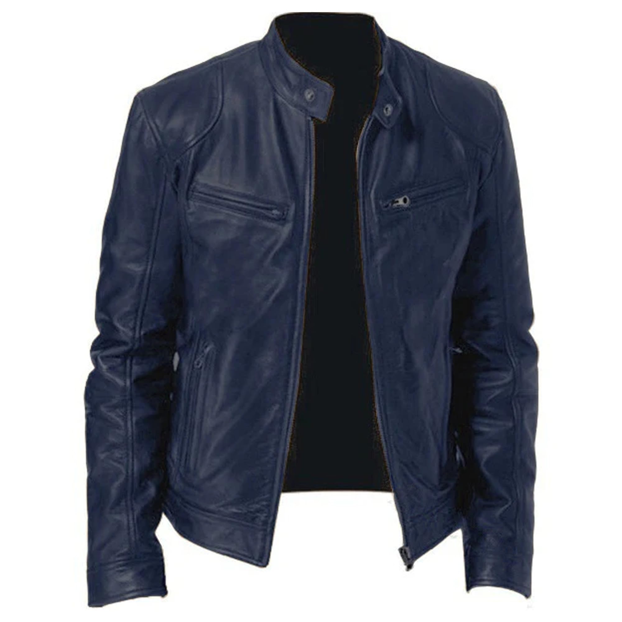 Rising Bloom Men's Blue Real Leather Jacket Biker Motorcycle Cafe Racer Vintage Retro Bomber Winter Black Genuine Leather Jacket (As8, Alpha, 3X_l, Regular, Regular, )