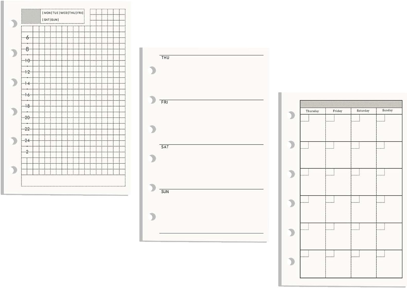 A7 Refill Paper 3 Pack Undated Daily, Weekly, Monthly Binder Inserts 6-Hole Punched Filler Paper for Planner, 135 Sheets/270 Pages Refillable