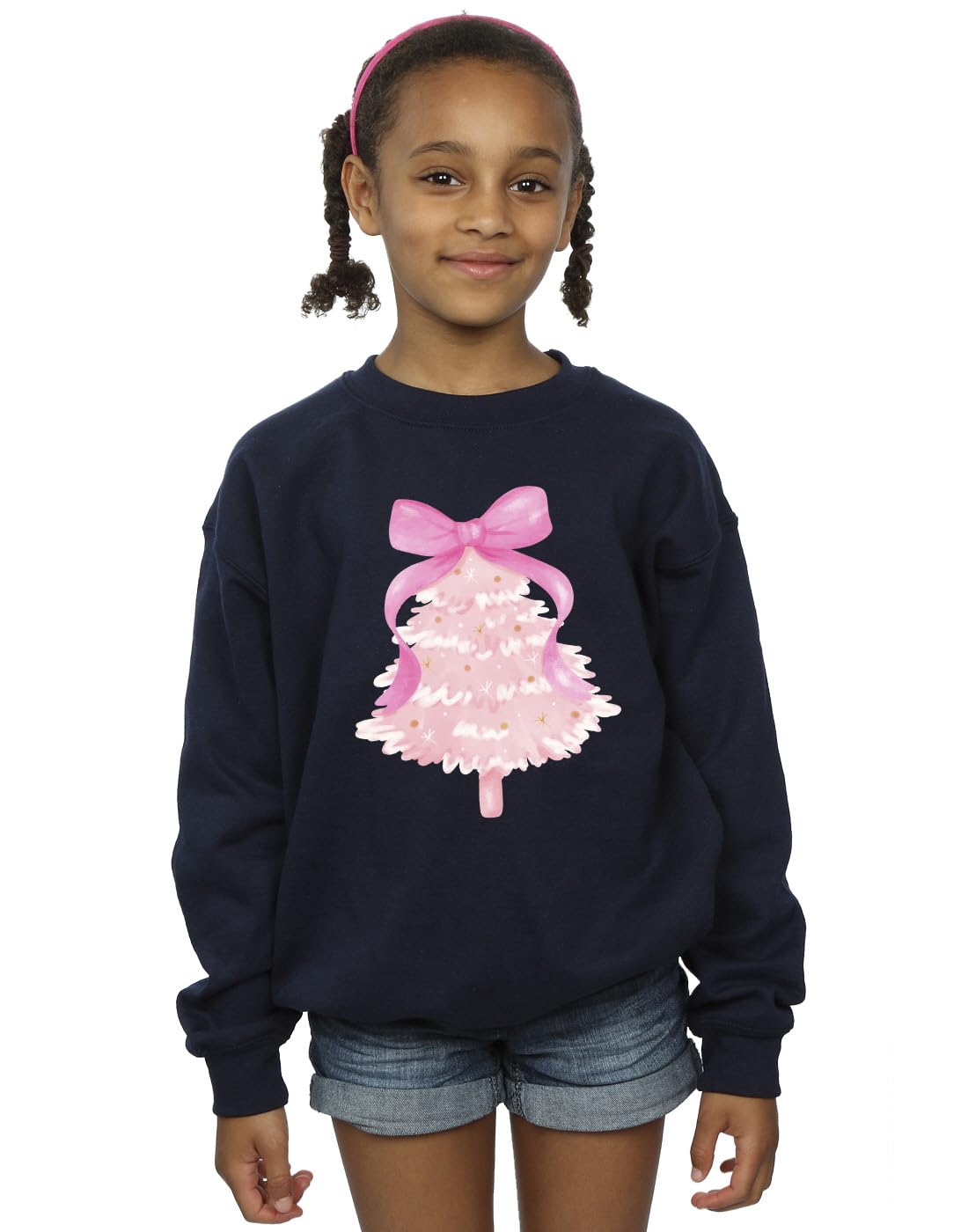 Absolute Cult Christmas Girls Tree Bow Sweatshirt Navy Blue 9-11 Years