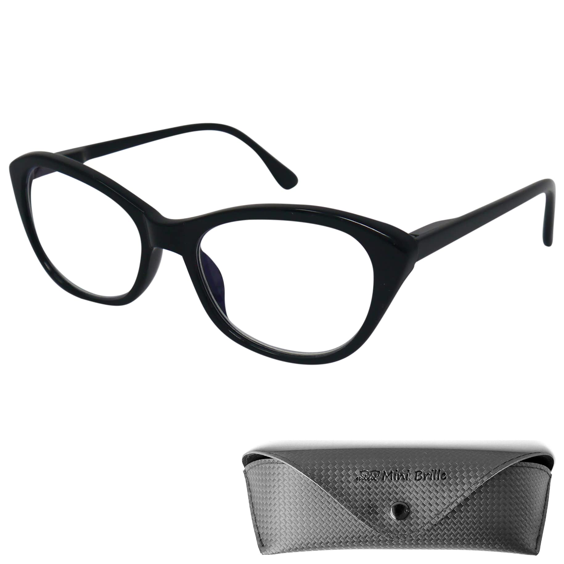 Mini Brille Cateye Reading Glasses with Free Case, Plastic Glasses Frame, Colourful with Spring Hinge, Reading Aid for Women