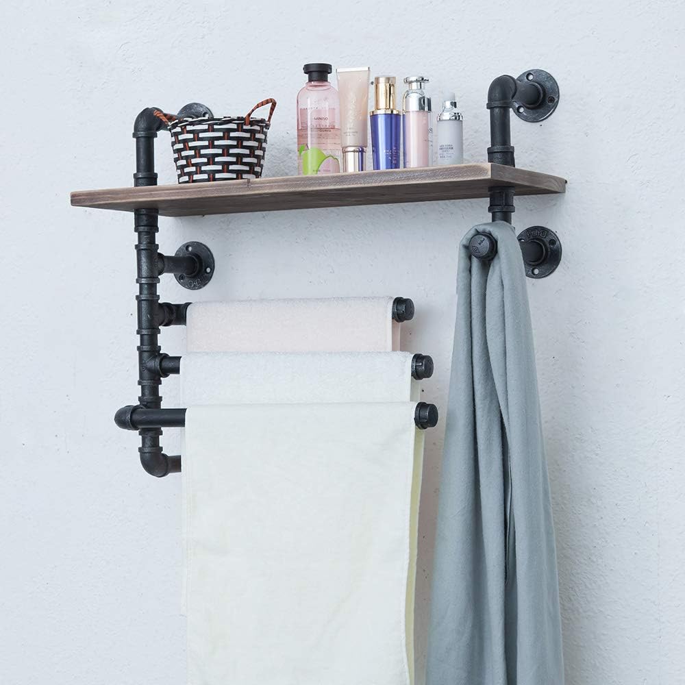 Hоlіdау Dеаlѕ 🛒 Industrial Towel Rack with 3 Towel Bar,24in Rustic Bathroom Shelves Wall Mounted,Farmhouse Pipe Shelving Wood Shelf,Metal Floating Shelves Towel Holder,Iron Distressed Shelf Over Toilet Hоttеѕt Sаlе Industrial Towel Rack with 3 Towel Bar,24in Rustic Bathroom Shelves Wall Mounted,Farmhouse Pipe Shelving Wood Shelf,Metal Floating Shelves Towel Holder,Iron Distressed Shelf Over Toilet