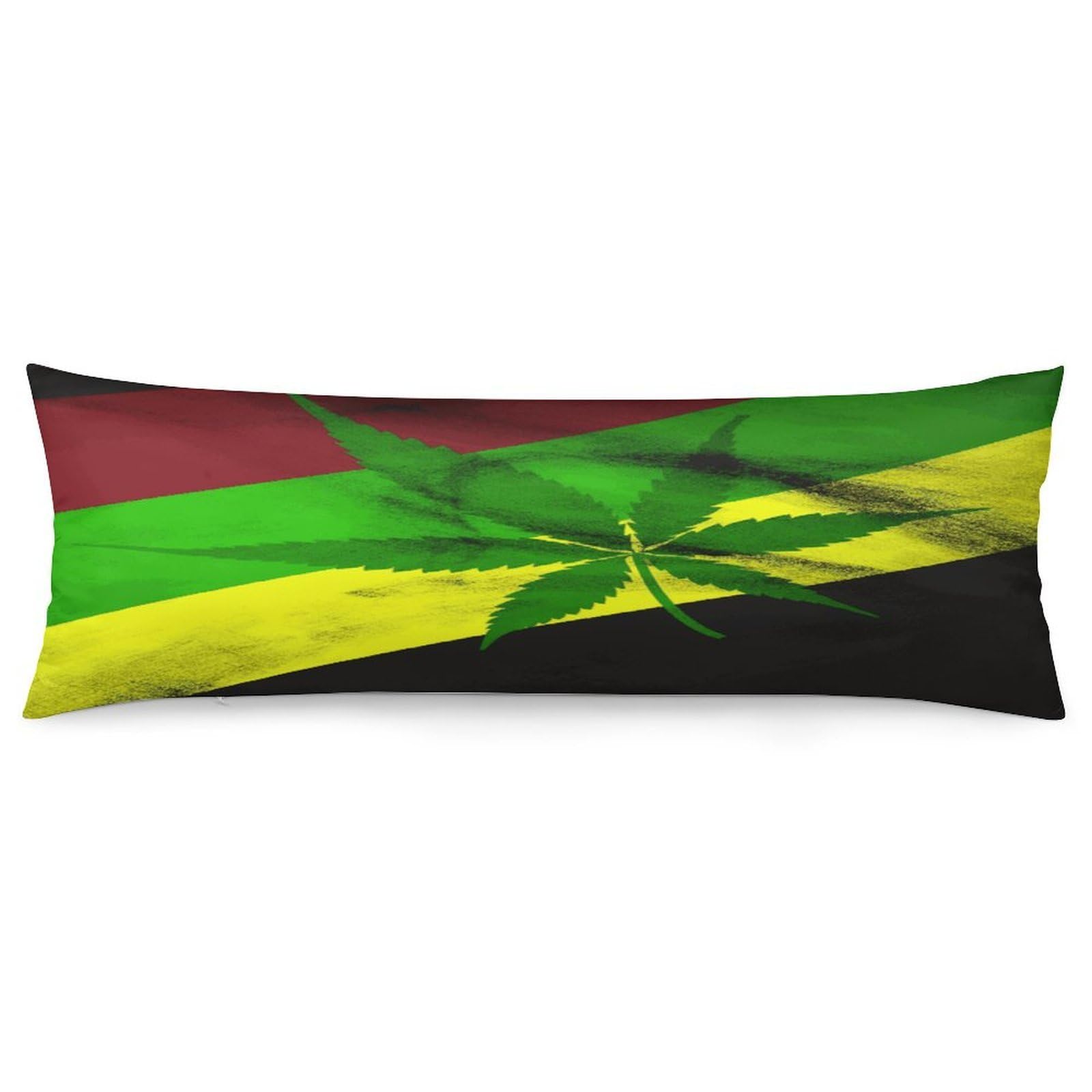 Jamaica Flag Leaves Pillowcase Long Body Pillow Cover Soft Decorative Body Pillow Case Breathable Large Pillowcase Cute Cozy Pillow Protector for Bed Sofa Couch Room 18.9 X 53 Inch