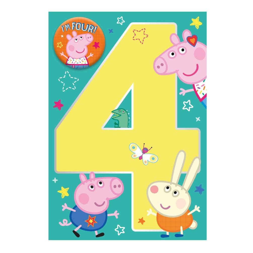 Danilo Promotions LTD Greeting Card, Peppa Pig 4th Birthday Card, Happy 4th Birthday
