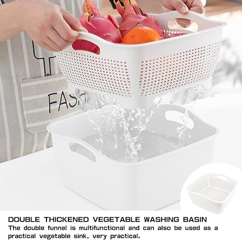Miniatura 4 de Cesta de drenaje de doble capa, cesta de plástico para lavar frutas, verduras, cesta de almacenamiento de alimentos, fregaderos apilables de