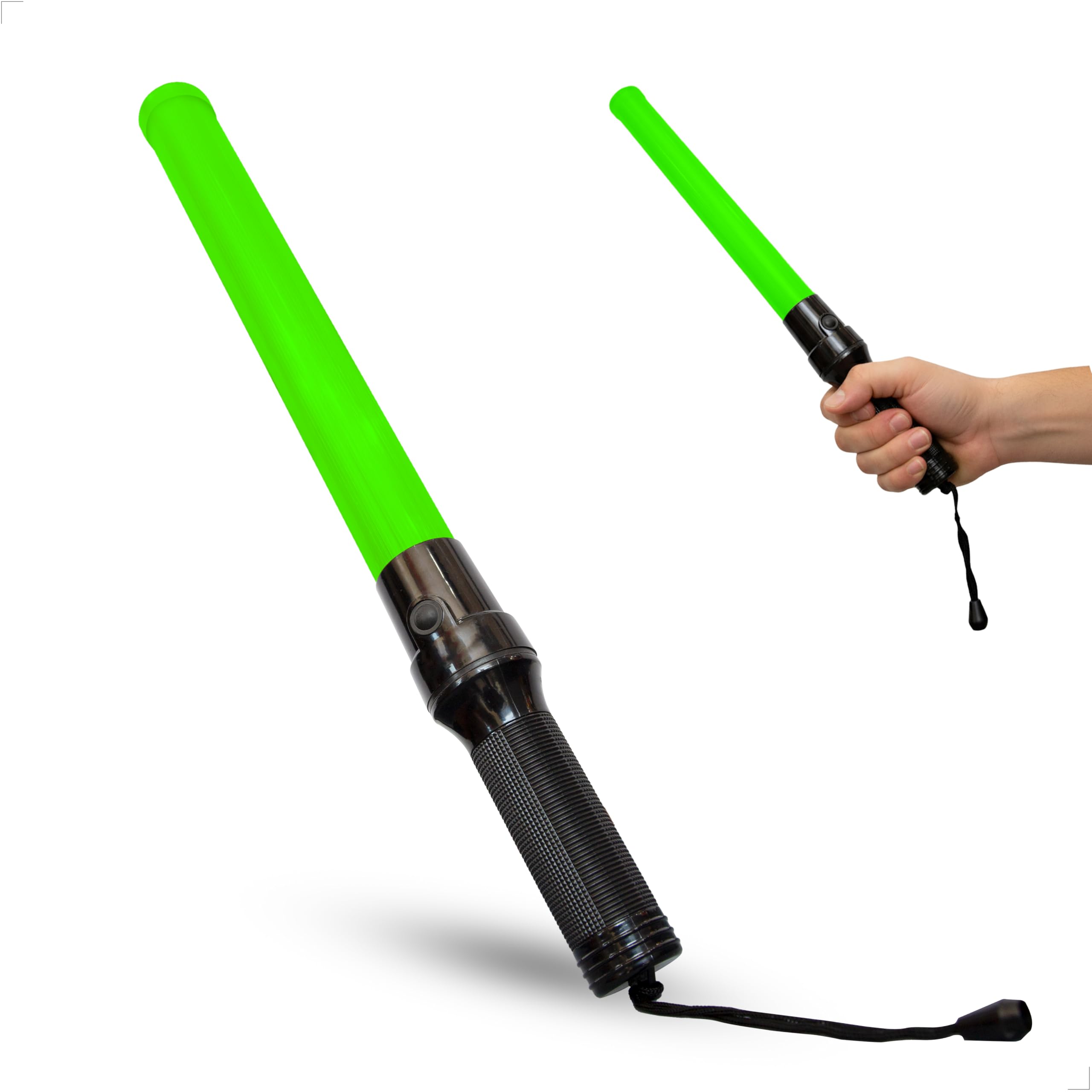 Berry LED Traffic Safety Baton Wand - 1Pc Green Flashing Light | Waterproof Handheld Traffic Stick with Rubber Grip | Battery Powered Baton Light for Parking, Construction, Emergency Use