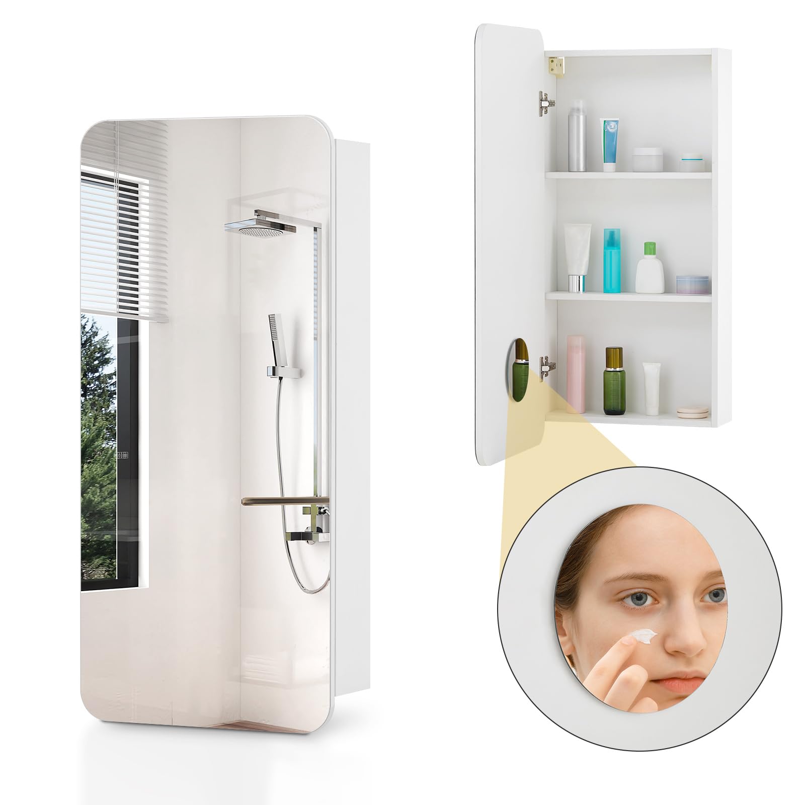 CLIPOP Wall Mounted Bathroom Mirror Cabinets with 3X Magnifying Mirror