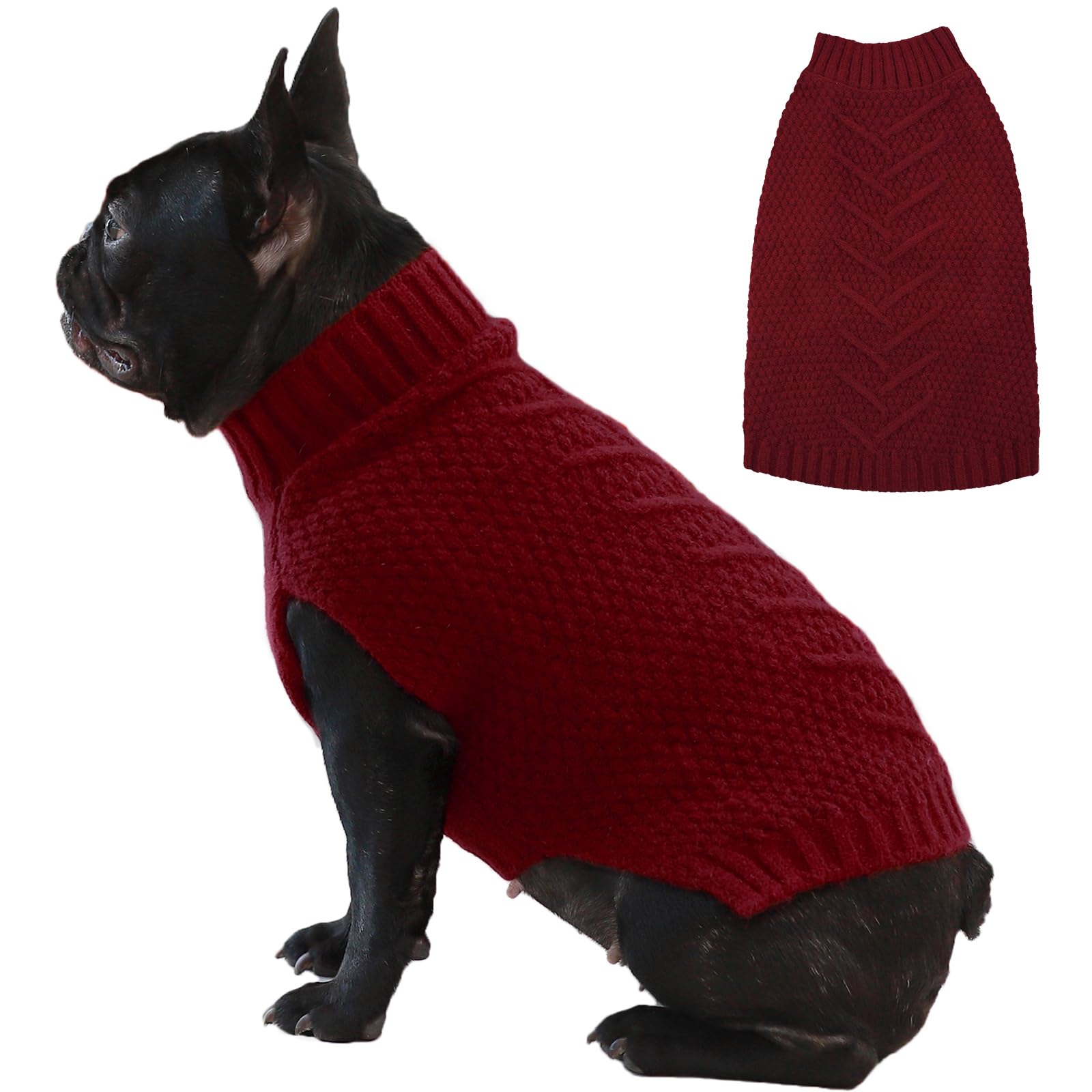 IECOii Thermal Knitted Dog Sweaters - Medium Dog Christmas Sweaters for Girls & Boys, Pug & Dachshund - Dark Red
