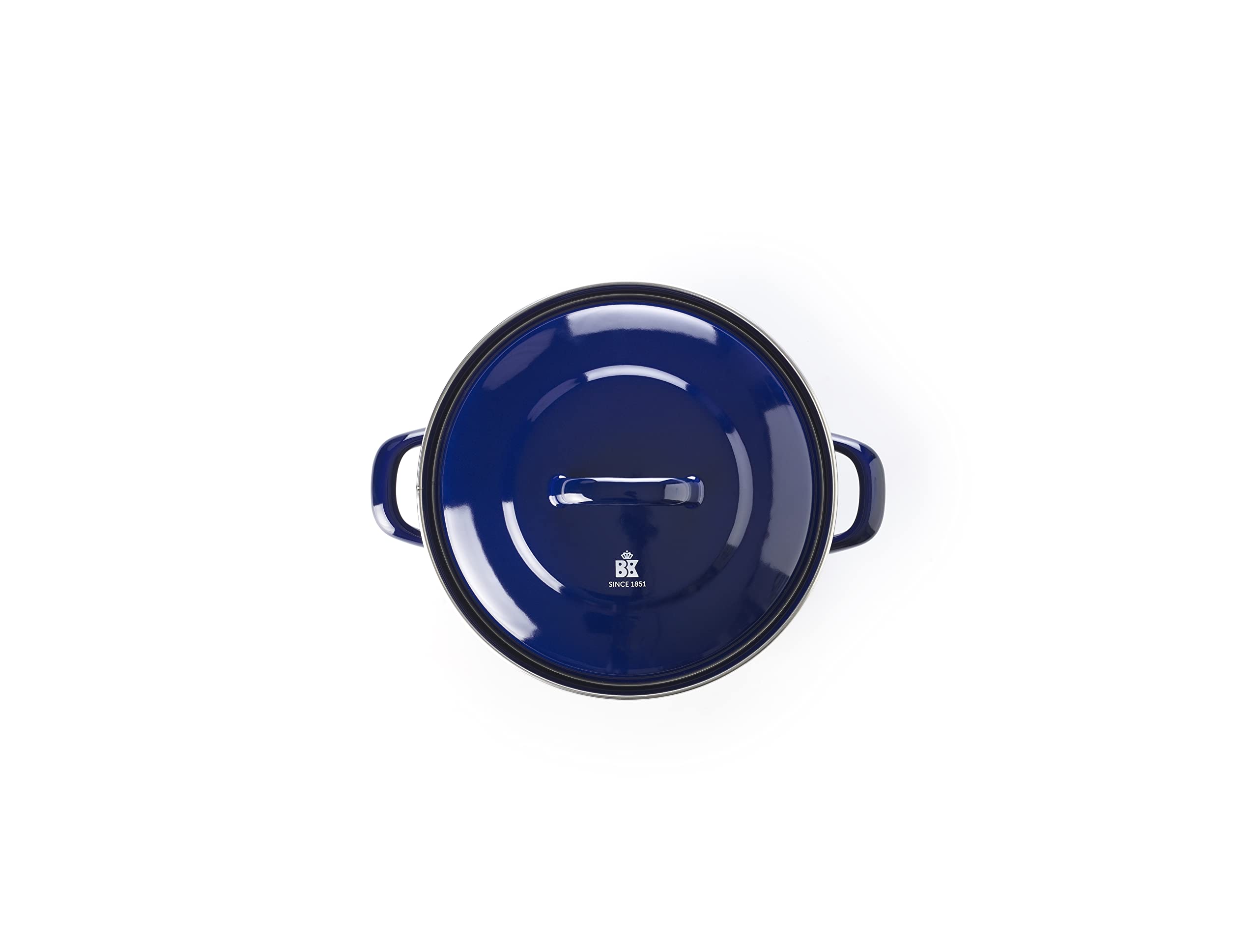 BK Indigo Patrimonio Olandese Casseruola Rotonda Smaltata con Coperchio con Rivestimento Antiaderente Ceramico Senza PFAS, 24 cm/4,2 Litri, Induzione, Lavabile in Lavastoviglie e in Forno, Blu Cobalto