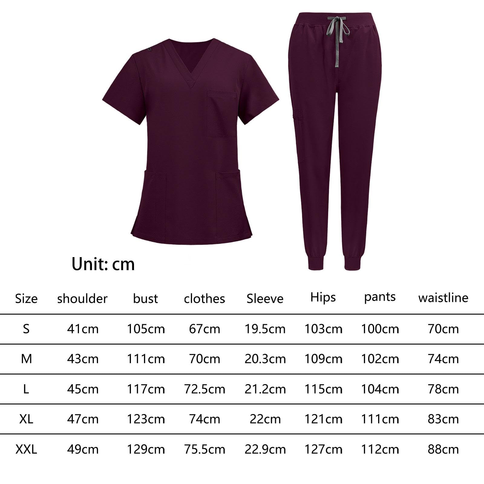 Amagogo Uniformen OP-Bekleidungsset Arbeitsanzüge, Krankenschwester-Oberteil und -Hose Damen-Pflegeuniform V-Ausschnitt Kurzarm-Arbeitskleidung für Pet Shop, Dunkelrot, m