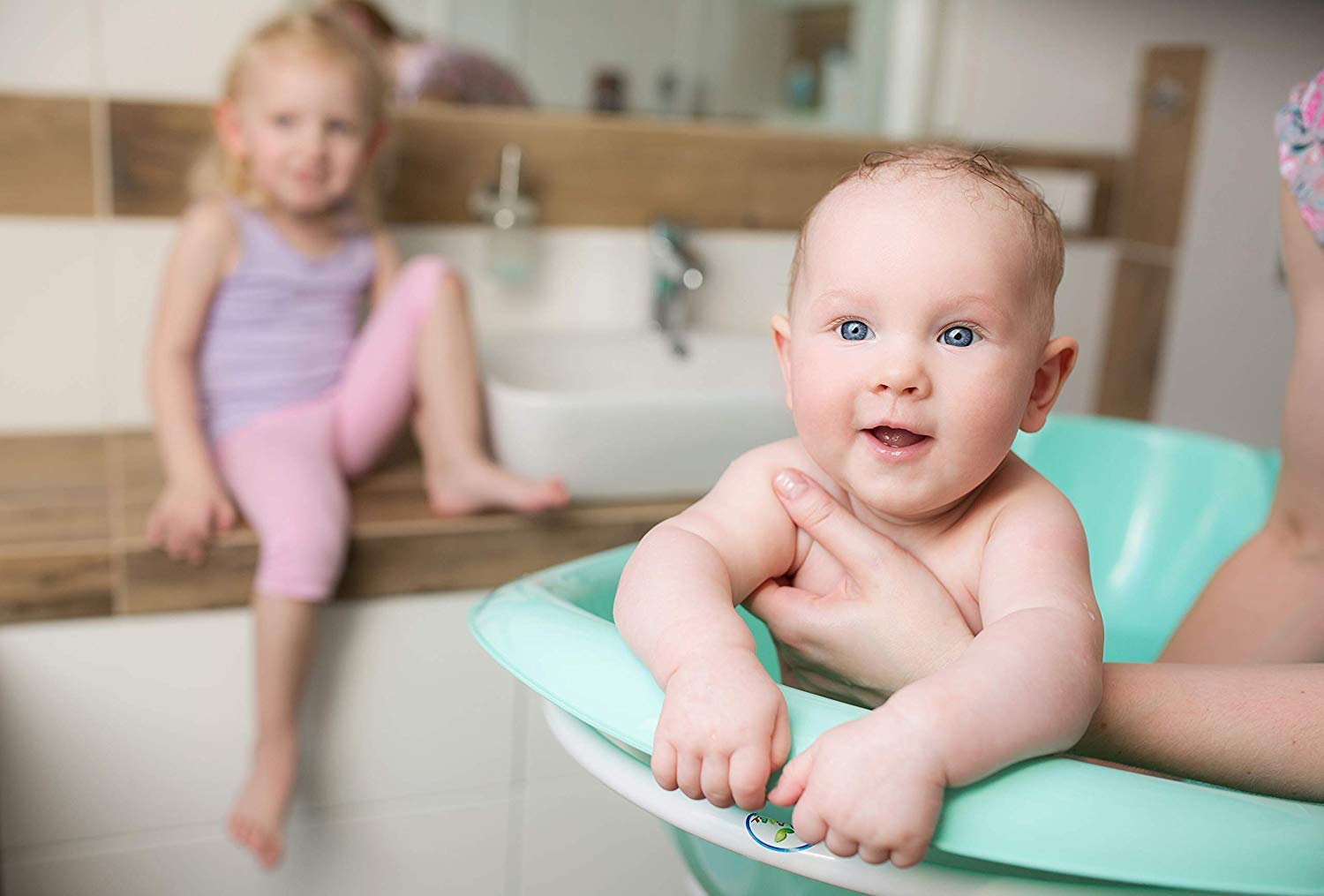 Tega Baby ® SET 5-teilig Badewanne Badesitz für Baby, ab 0 Monate mit eingebautem Thermometer - Anti-rutsch, GESCHENK für Neugeborene (allein, Eule - weiß)