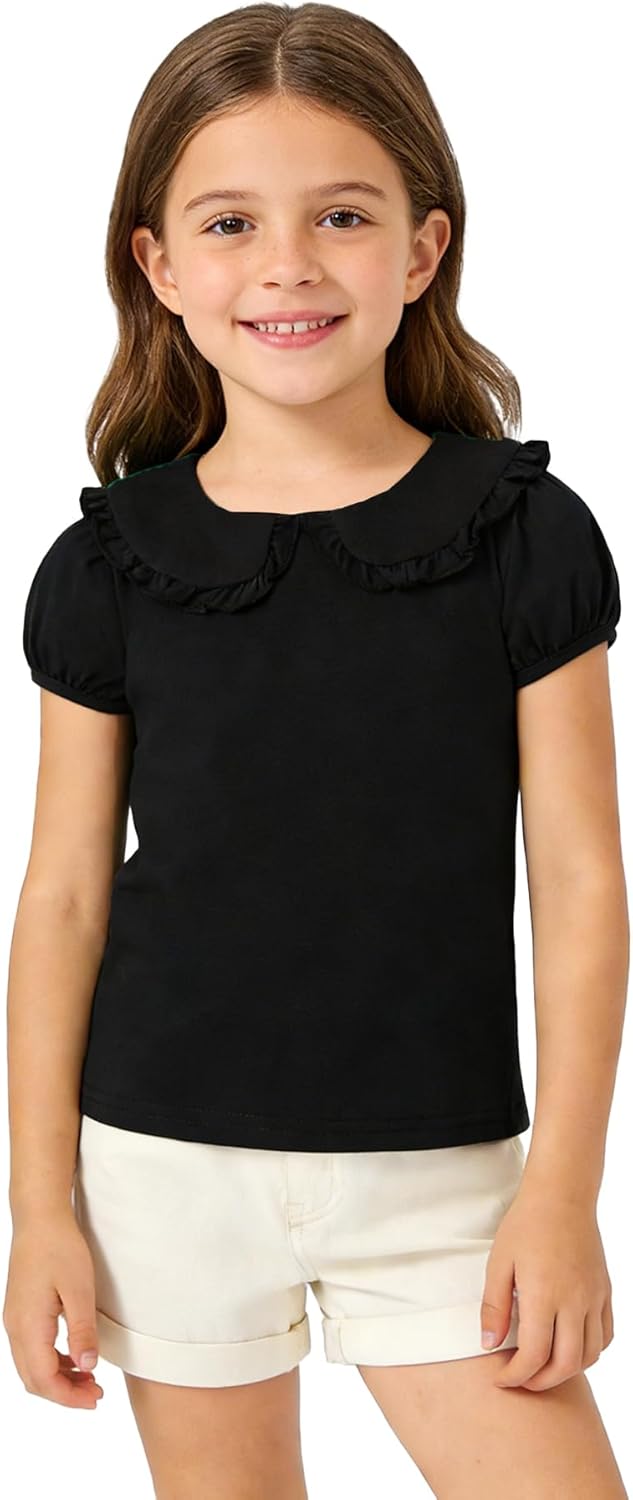 Magic Park 12M-14Y Toddler Short Sleeve T-Shirt Girls Ruffle Blouse Kids Solid Color Tee Casual Tops Holiday Clothes