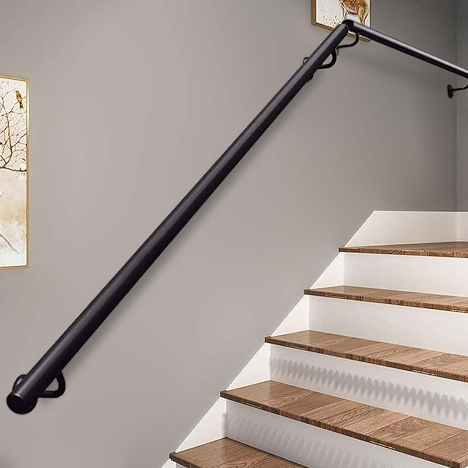Rampe d'escalier en fer forgé noir de 480cm, solution antichute pour l'entrée