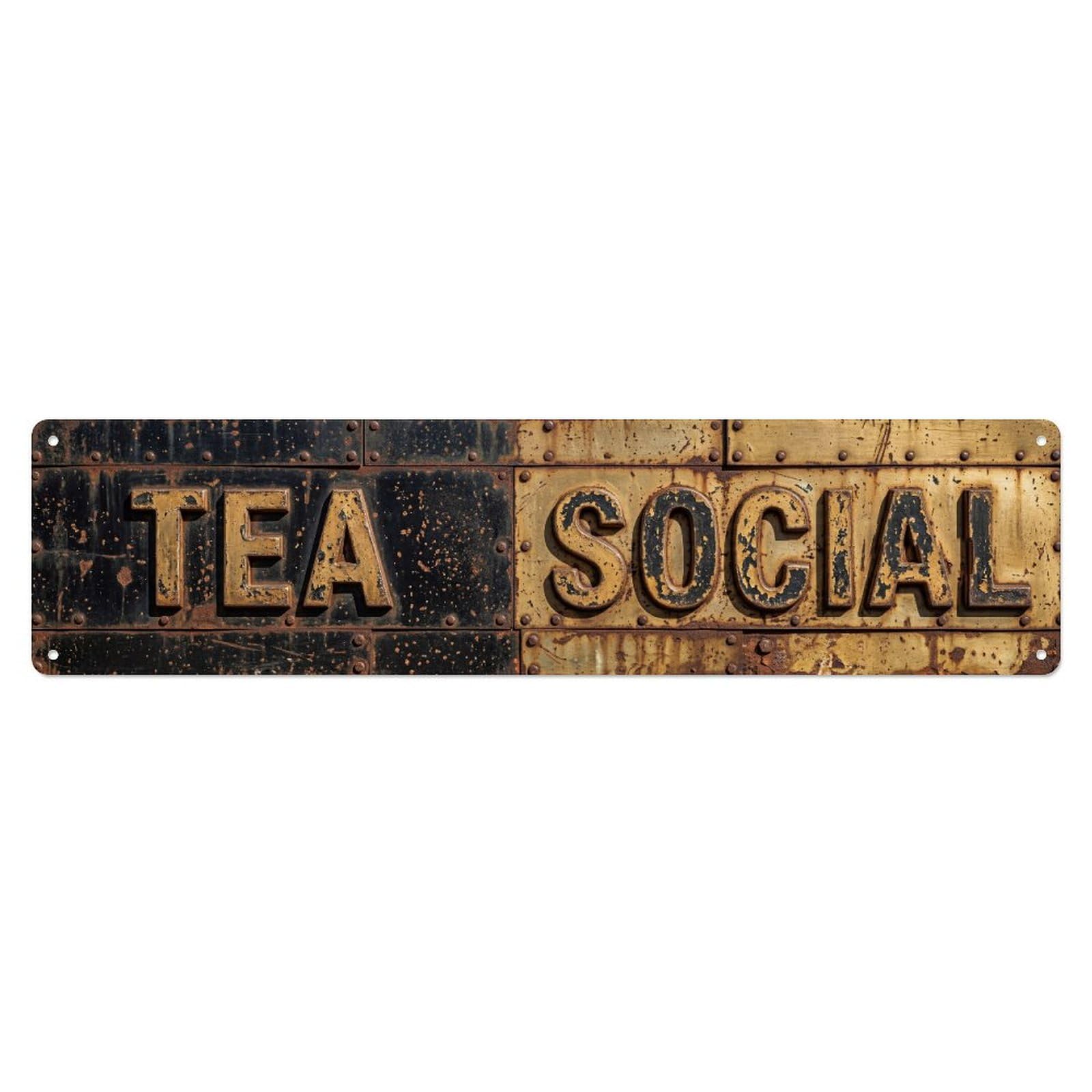 Tea Social Vintage Kitchen Metal Tin Skinny Sign Plaque Wall Decor for Cafe, Club Bar, Office, Home Garden Metal Poster 4x16Inch
