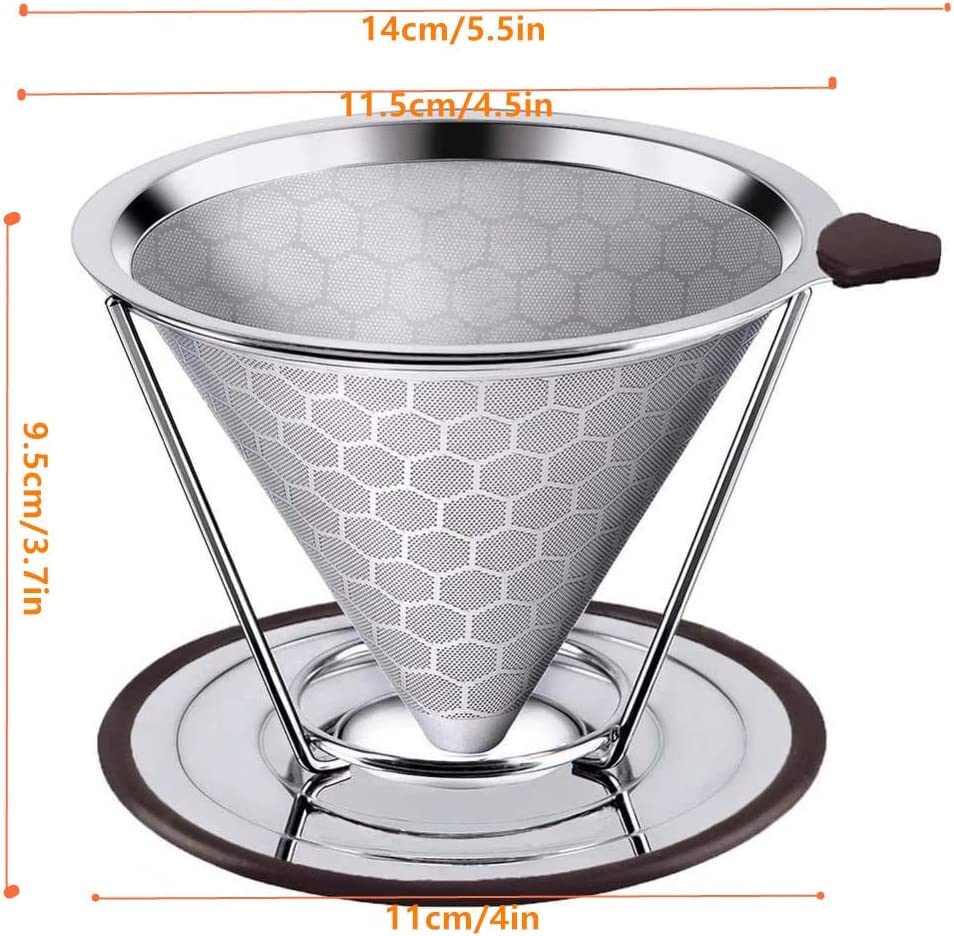 Pour Over Coffee Dripper, Reusable Coffee Filter Durable Stainless Steel Holder Mesh Funnel Baskets Coffee Filter - Image 2