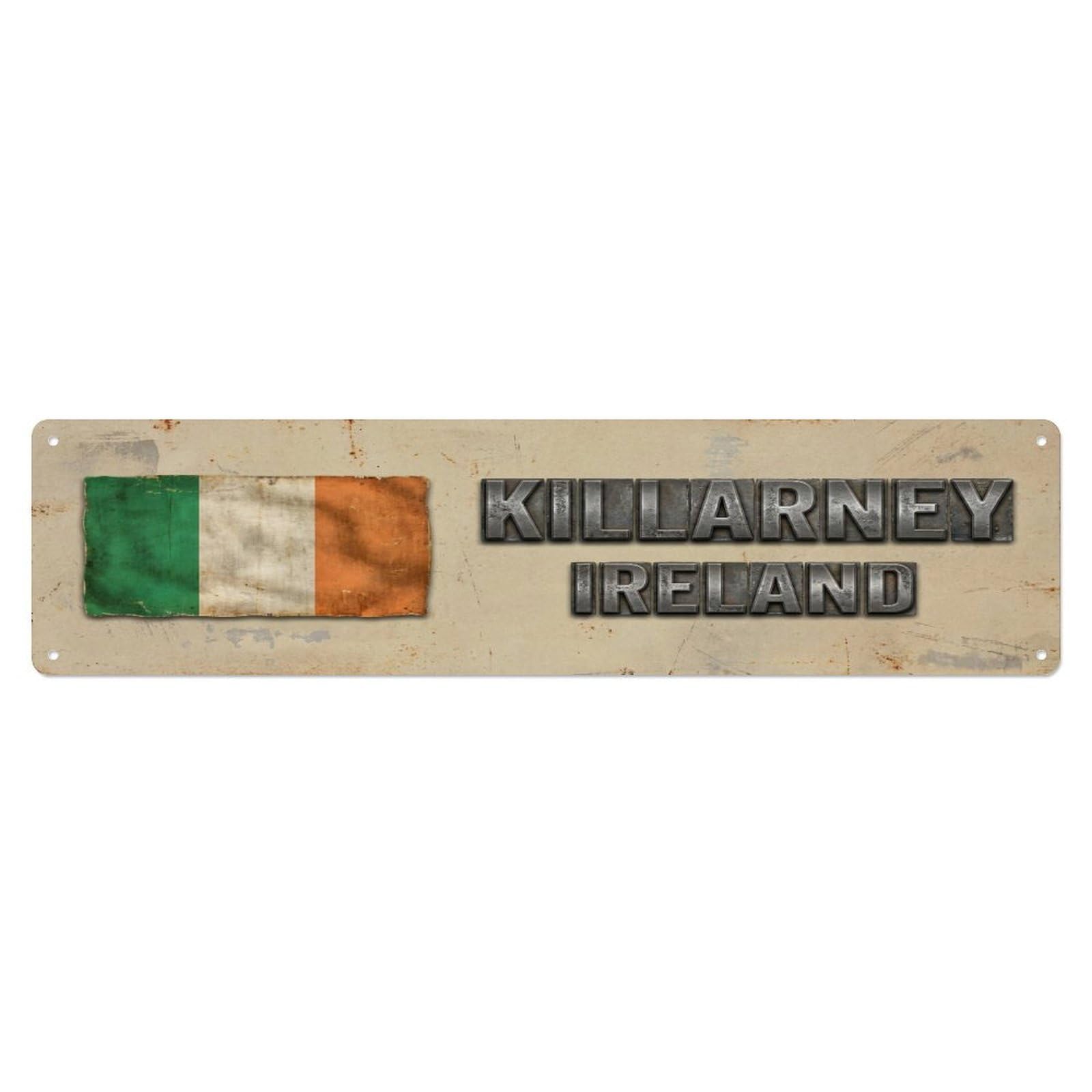 Okahys 4X16inch(10X40cm) Vintage Killarney Ireland Flag Decor Rustic Travel Metal Tin Sign