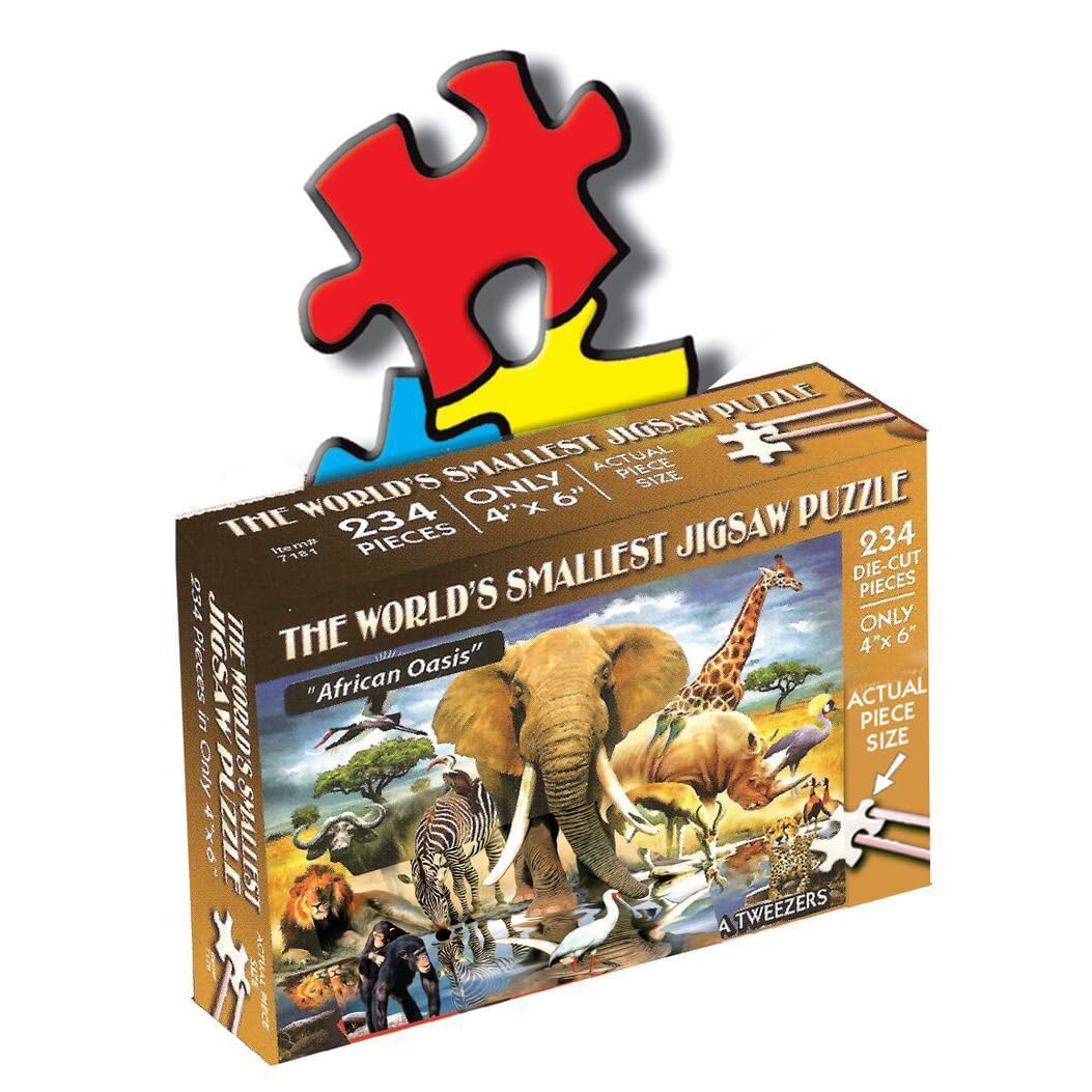 TDC Games World's Smallest Jigsaw Puzzle, African Oasis - Mini Puzzles, Small Challenging Travel Art Puzzle for Adults, 200+ Pieces, 6 in x 4 in