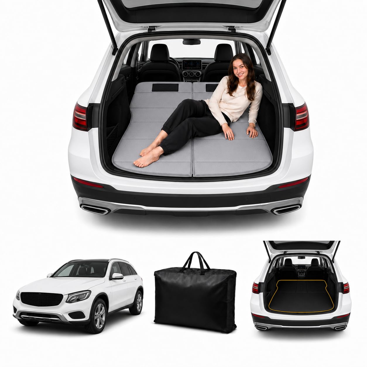 Car Mattress for GLC 2016–2022, Upgraded Non-Inflatable Thickened Foam SUV Car Camping Mattress, Foldable Trunk Sleeping Pad Car Bed Mattress for Road Trips Camping Travel