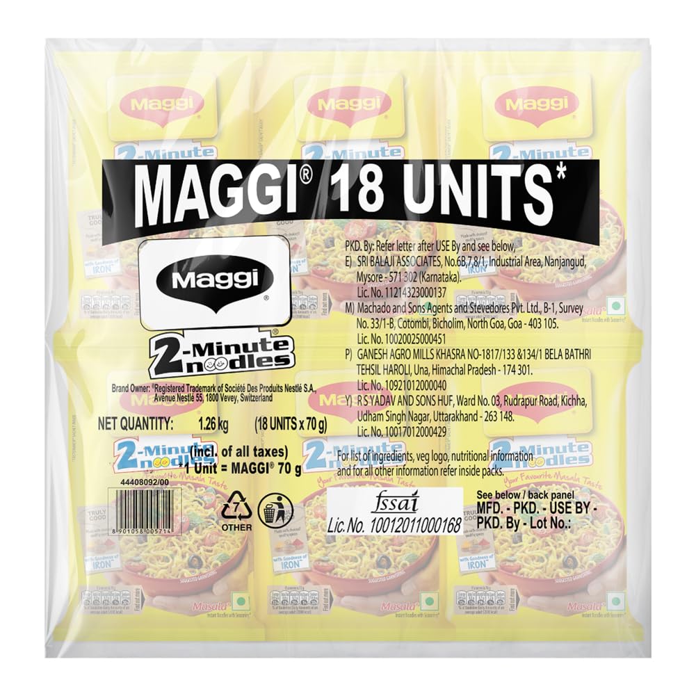 MAGGI 2-Minute Instant Noodles, Masala Noodles With Goodness Of Iron, Made With Choicest Quality Spices, Favourite Masala Taste, 1.26kg Pouch (Pack of 18, 70 g each) - Image 2 thumbnail