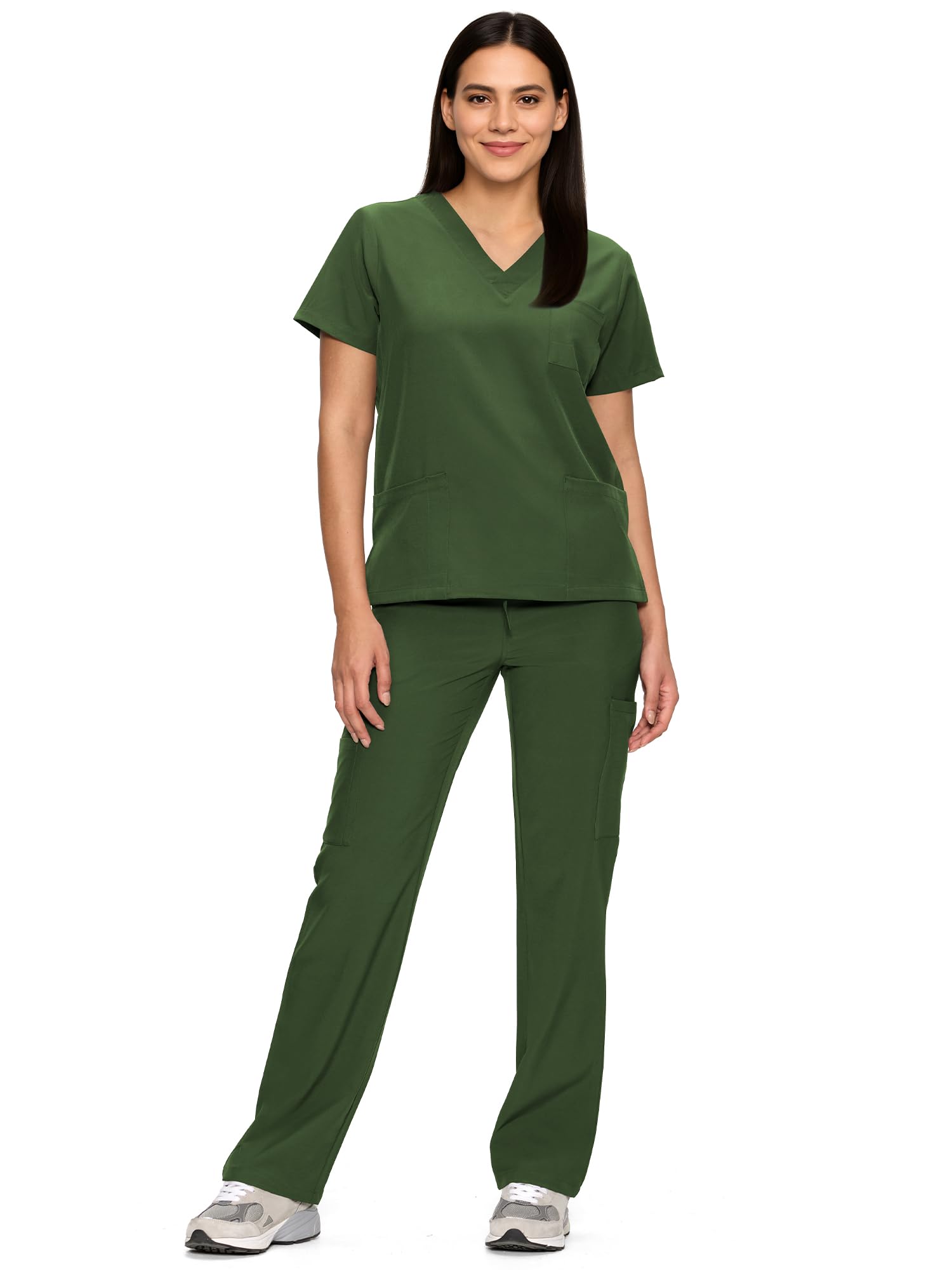 Scrubs for Women Set, V-Neck Top & Straight Leg Pants with 11 Pockets | Easy Care, Water Resistance, Shift Utility, For Nurses, Clinics, Hospital Uniforms, Long Workdays, Daily Wear