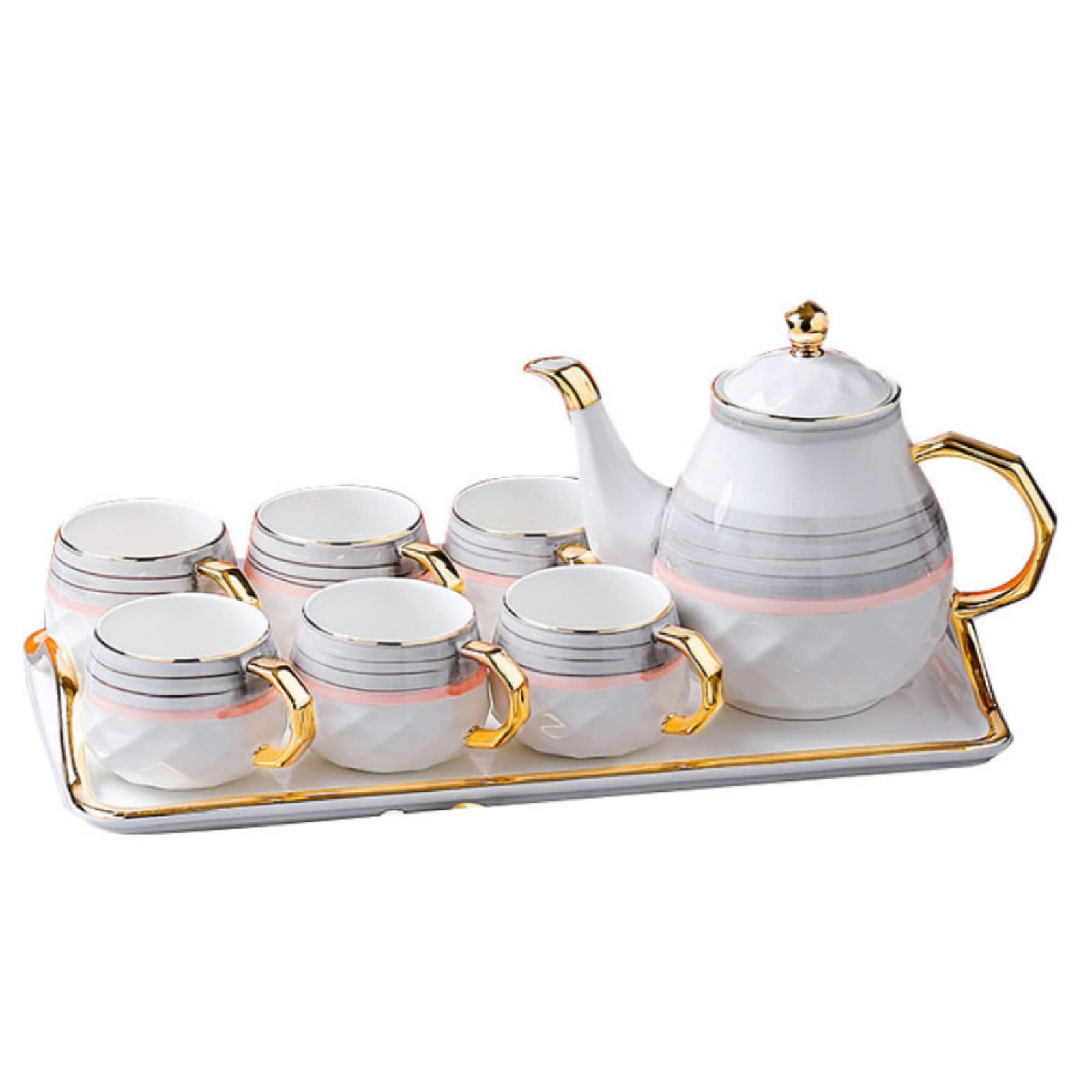 8-Elementowy Zestaw Do Herbaty Dla Dorosłych Z Czajniczkiem, Porcelanowy Zestaw Do Herbaty, Ceramiczny Zestaw Do Kawy I Herbaty, 6 Filiżanek, Czajniczek, Taca Do Serwowan