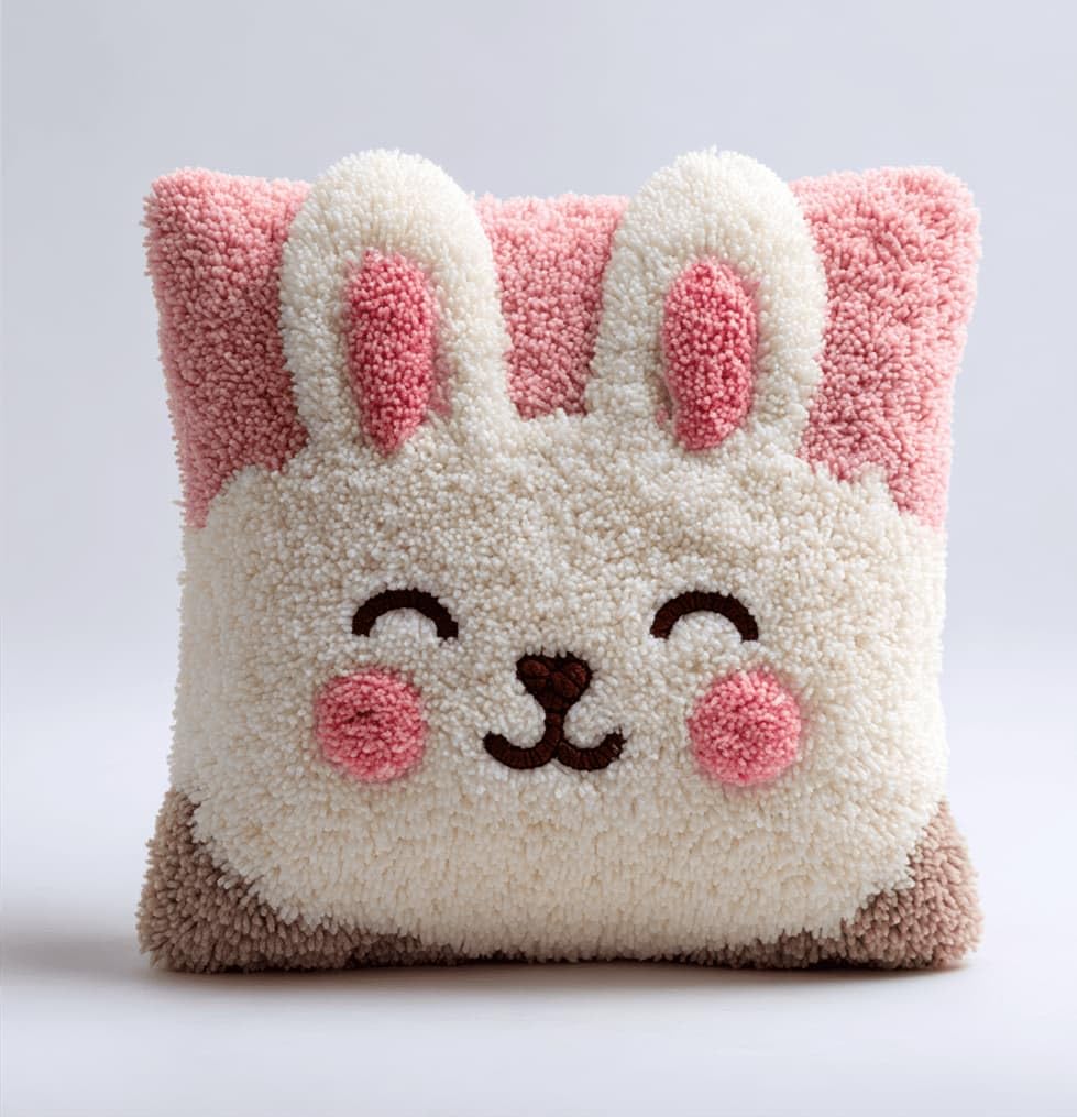 Kitquiver Latch Hook DIY Pillow Kit,Rabbit Handmade Cushion Cover 43X43Cm