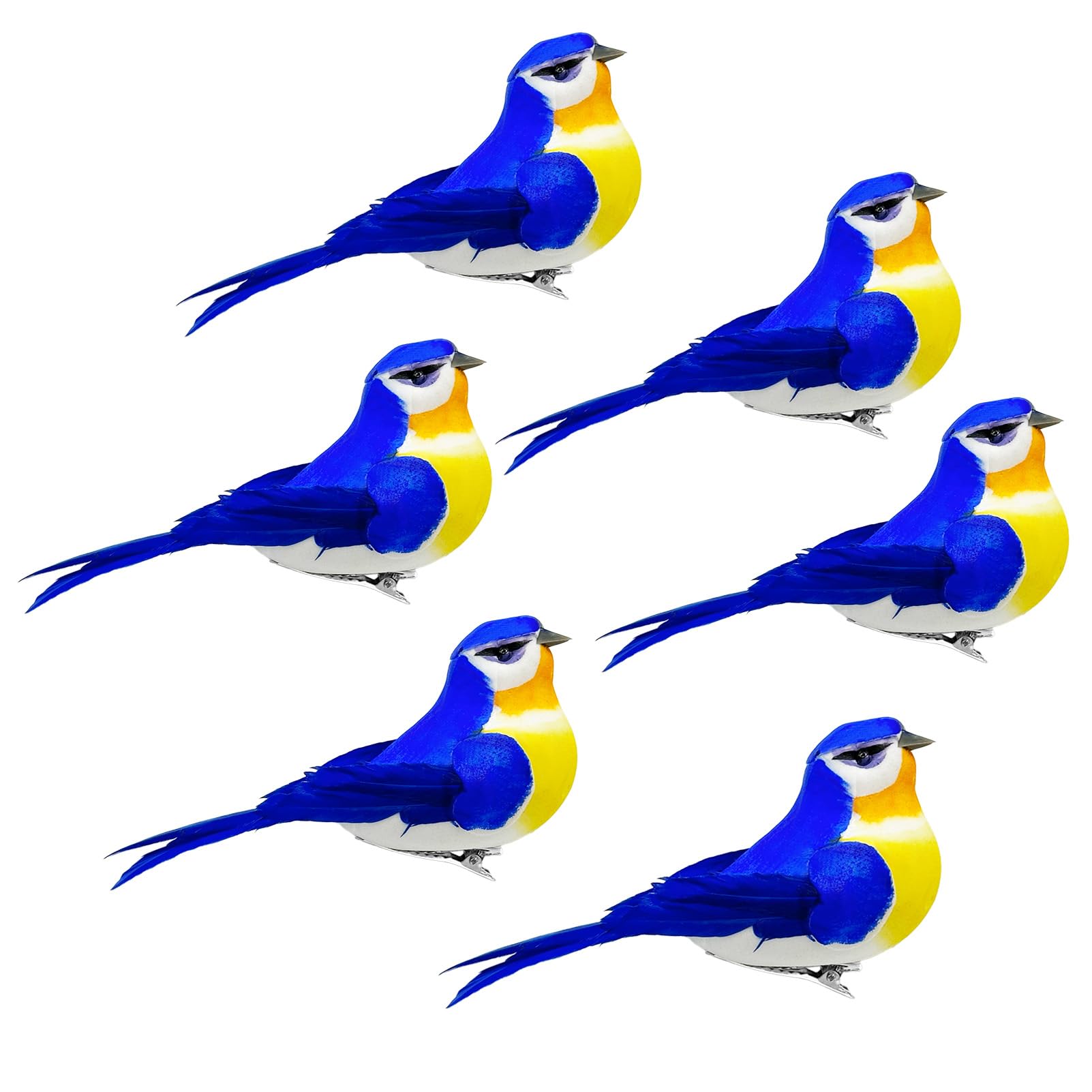 6pcs Artificial Blue Birds Clip Birds Realistic Birds for Crafts Artificial Blue Jay Decorative Hanging Ornaments Tree Flower Floral Yard Patio Garden Decor