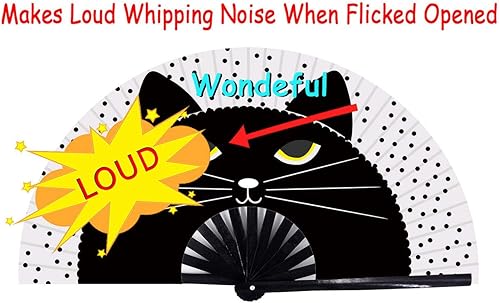 Miniatura 6 de Amajiji Abanicos plegables grandes para bailar en línea, gran abanico de golpes para botas en el suelo, baile, fiesta, decoración, festival (gato