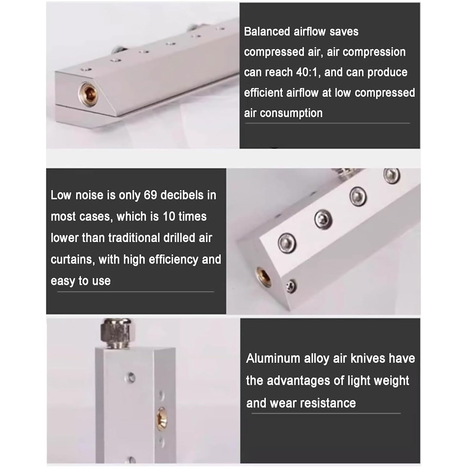 Przemysłowy nóż pneumatyczny, aluminiowe ostrze do wydmuchiwania kurzu, interfejs gwintowy 1/10.2 cm, szczelina wylotowa 0,05 mm, skuteczny do usuwania wody i kurzu w liniach produkcyjnych